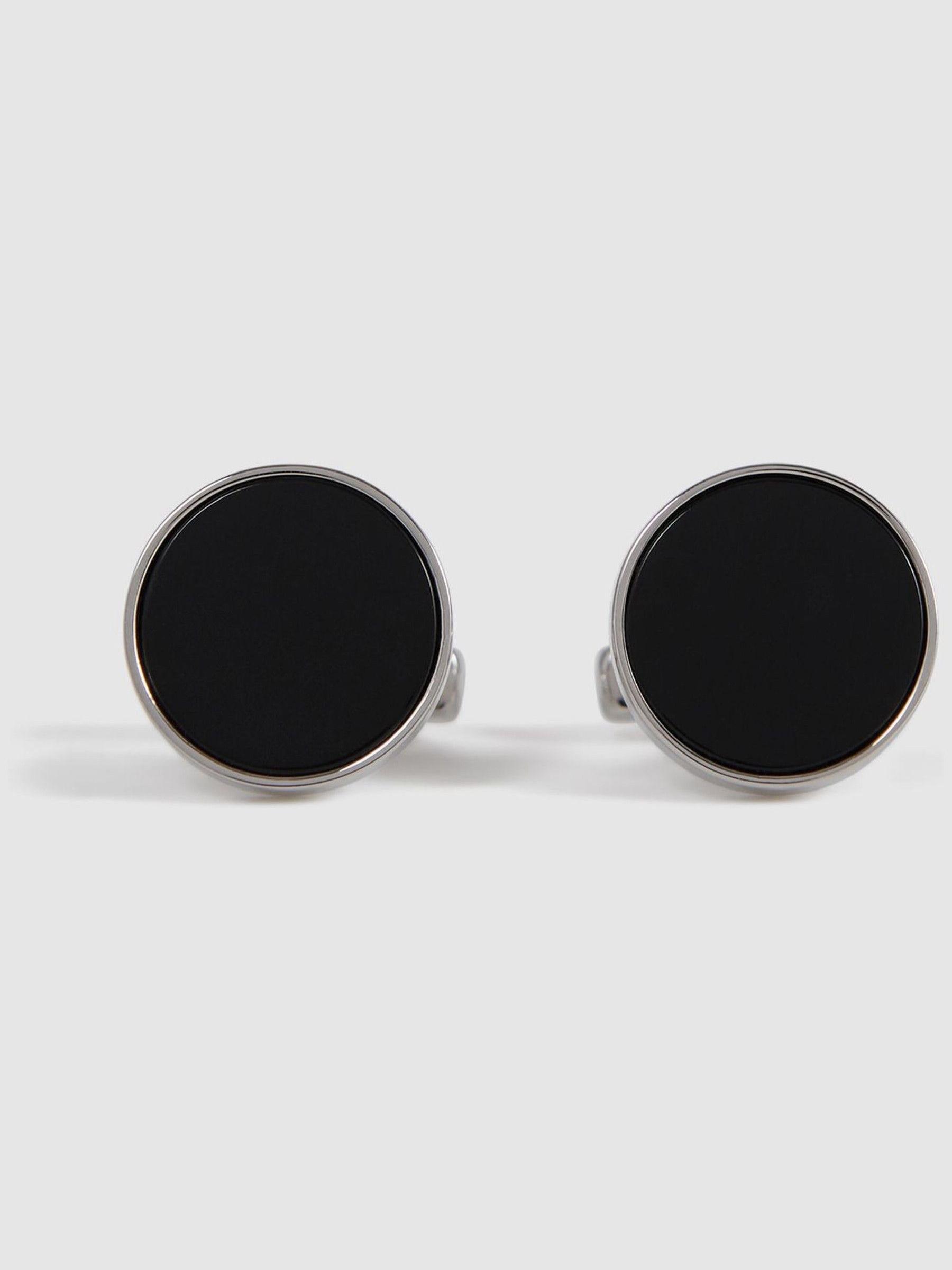 Round Onyx Cufflinks in Silver/Onyx - Image 1 of 5