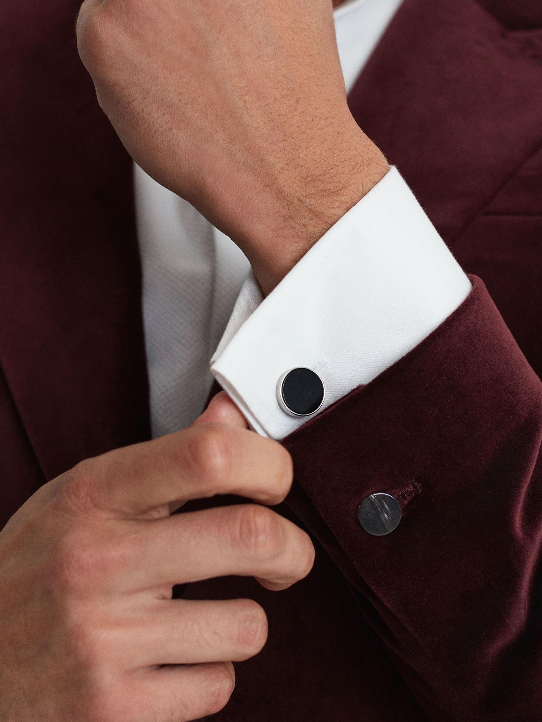 Round Onyx Cufflinks in Silver/Onyx - Image 2 of 5