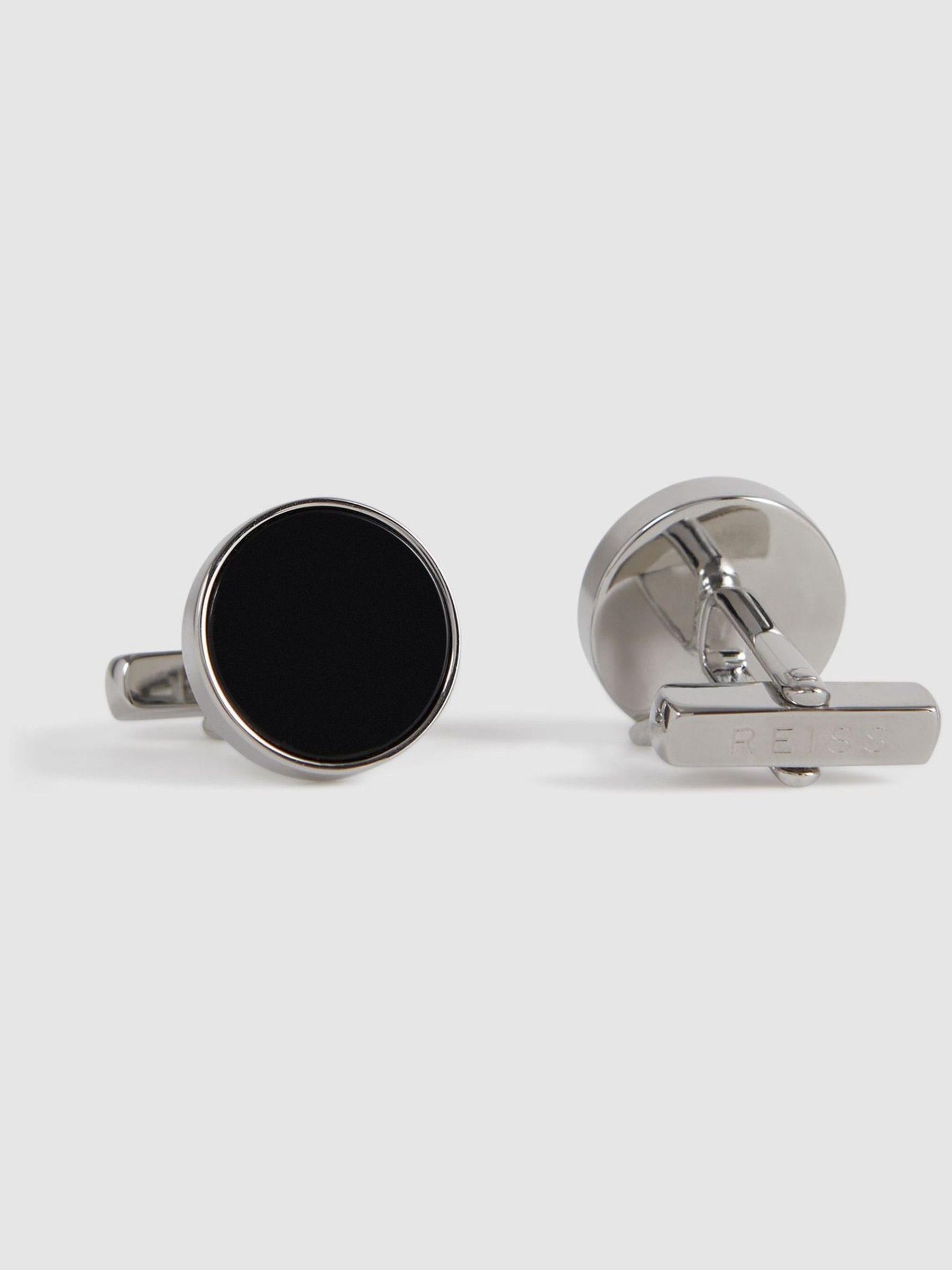 Round Onyx Cufflinks in Silver/Onyx - Image 3 of 5