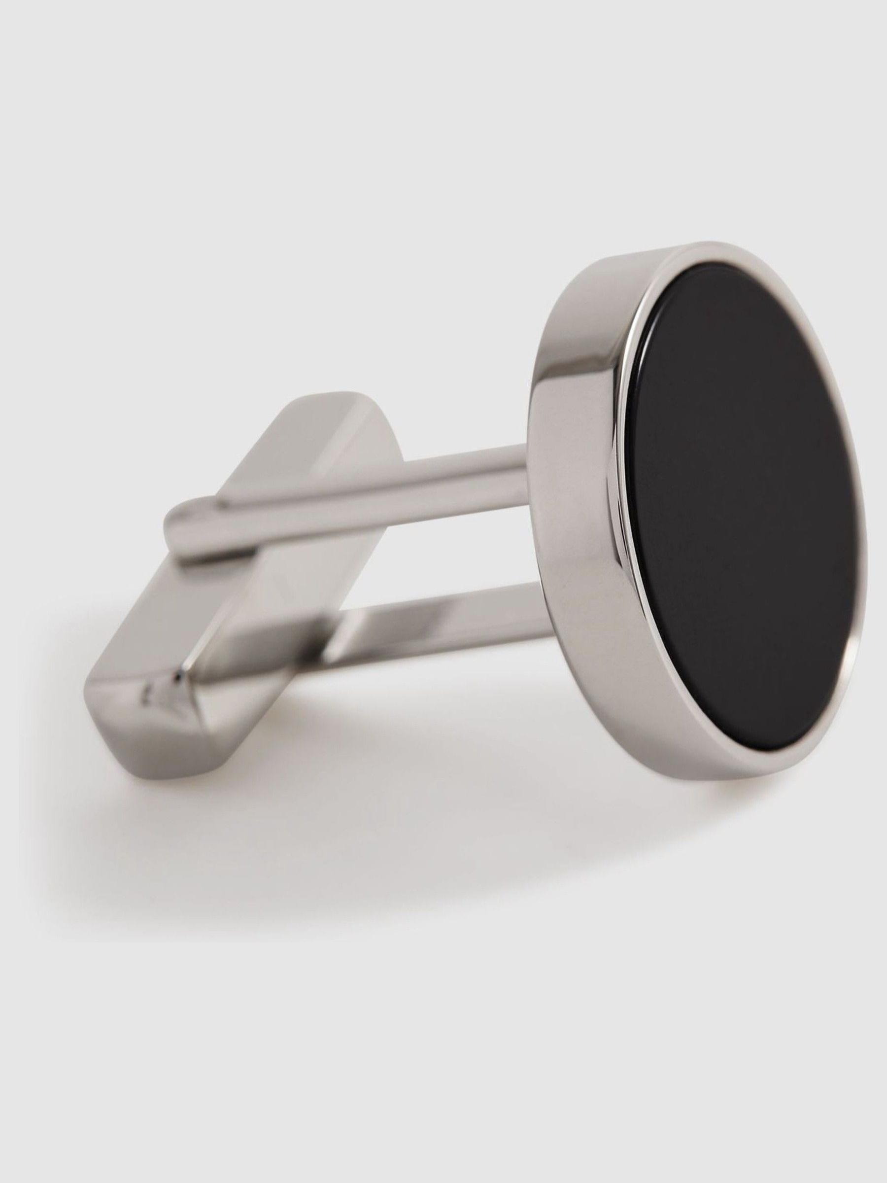 Round Onyx Cufflinks in Silver/Onyx - Image 4 of 5