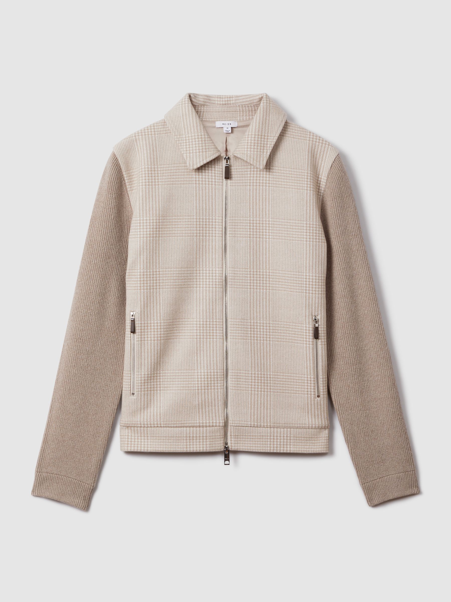 Hybrid Knit Zip-Through Jacket in Oatmeal - Image 2 of 7