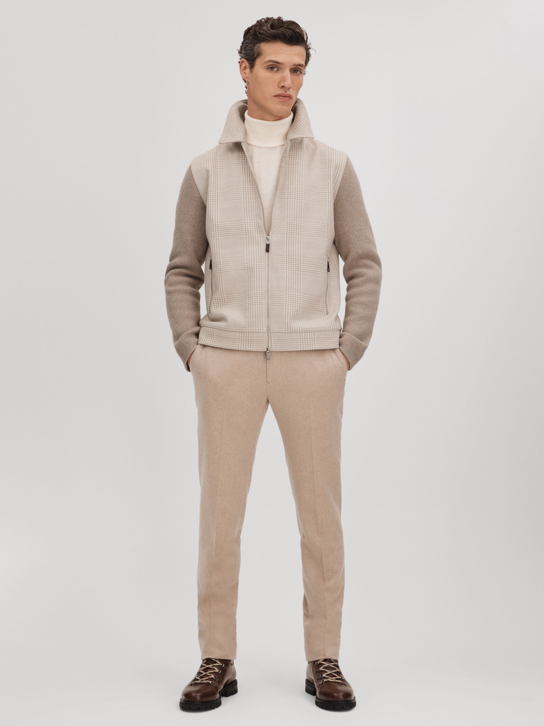 Hybrid Knit Zip-Through Jacket in Oatmeal - Image 3 of 7