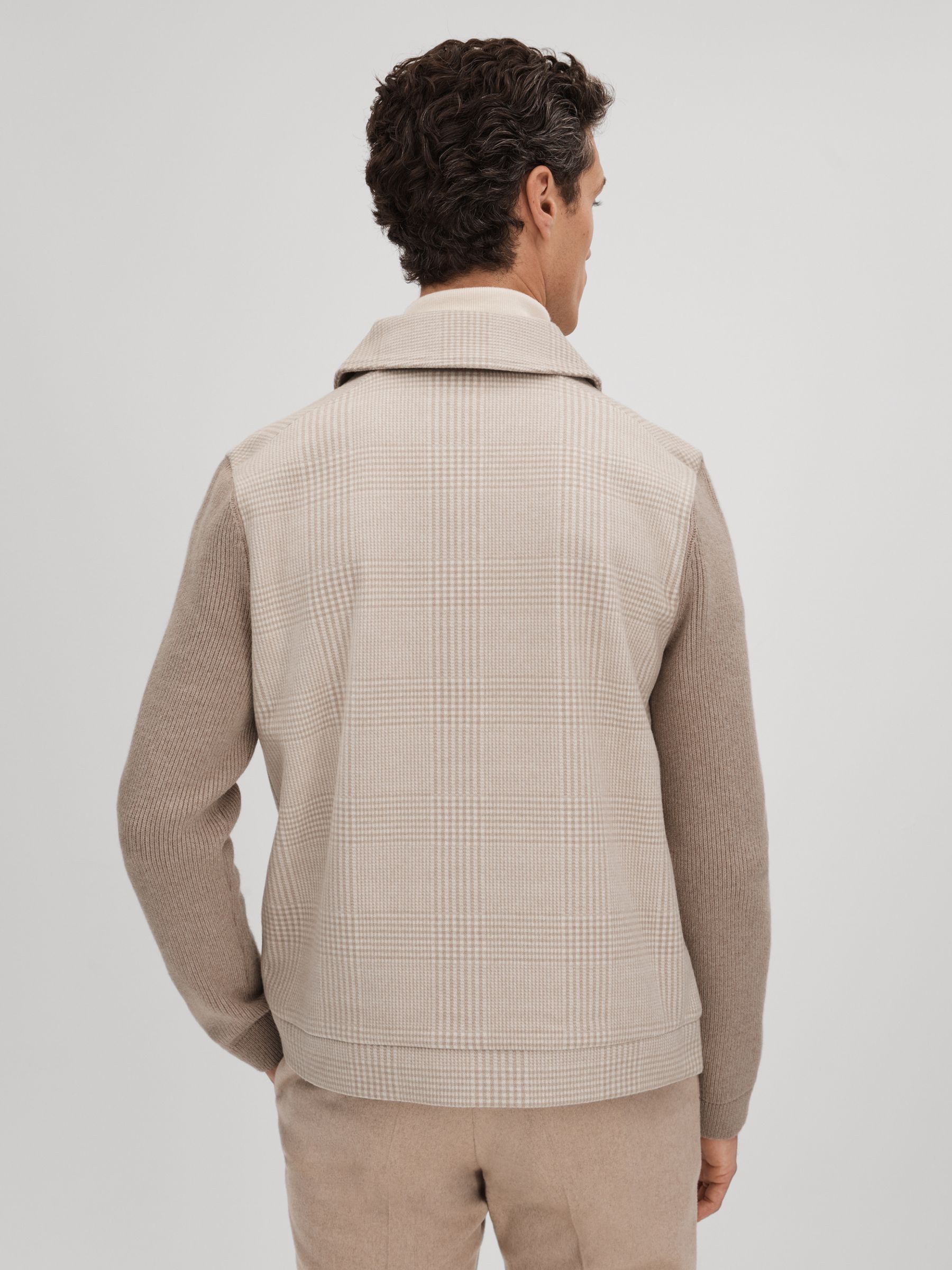 Hybrid Knit Zip-Through Jacket in Oatmeal - Image 5 of 7