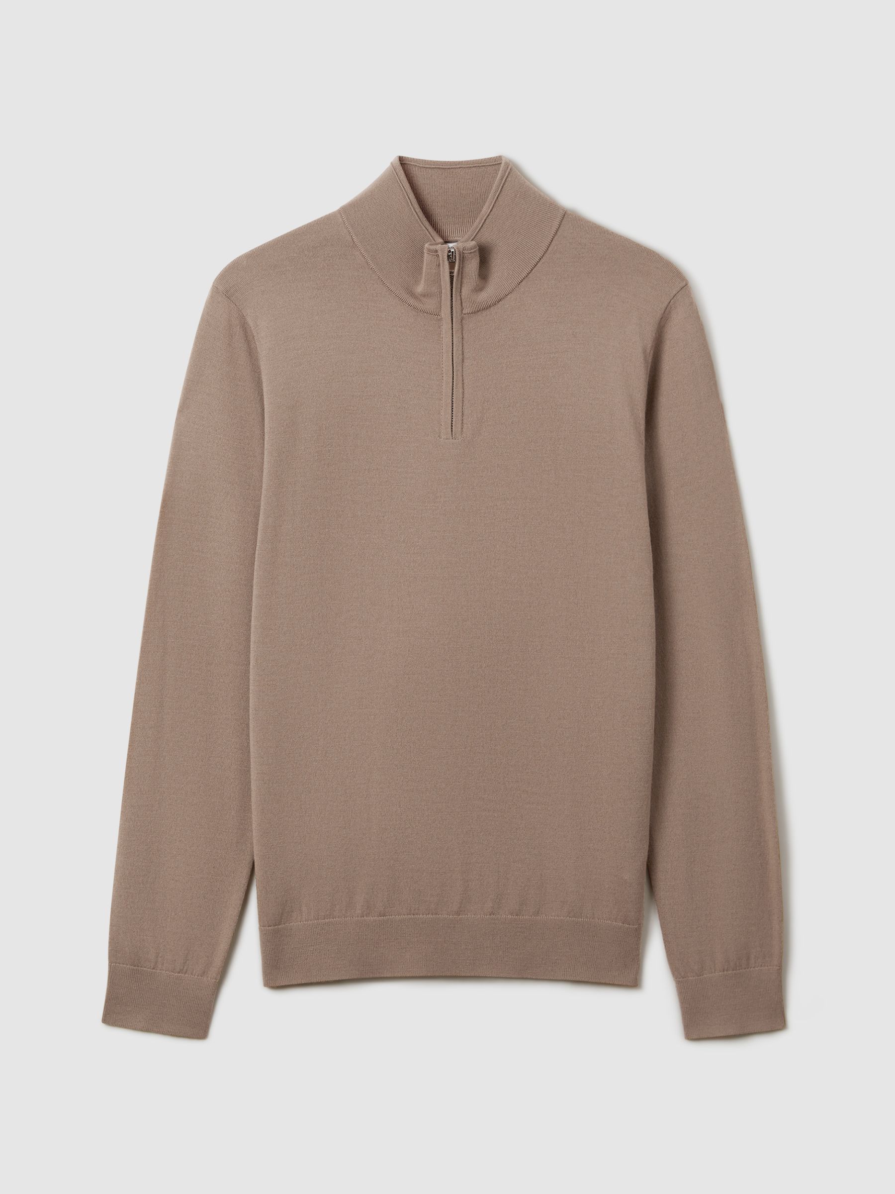 Merino Wool Half-Zip Funnel Neck Jumper in Camel - Image 2 of 6