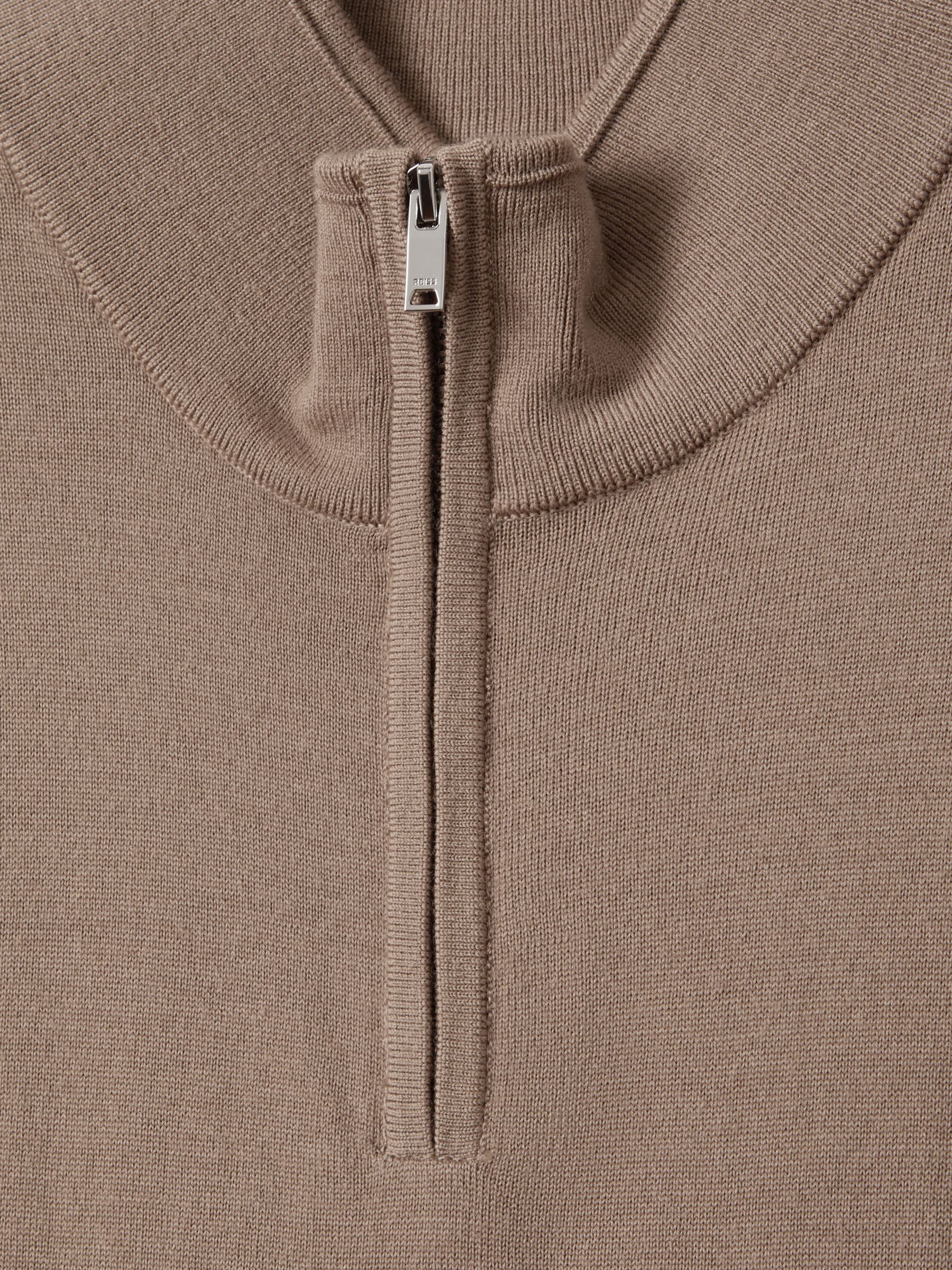 Merino Wool Half-Zip Funnel Neck Jumper in Camel - Image 6 of 6