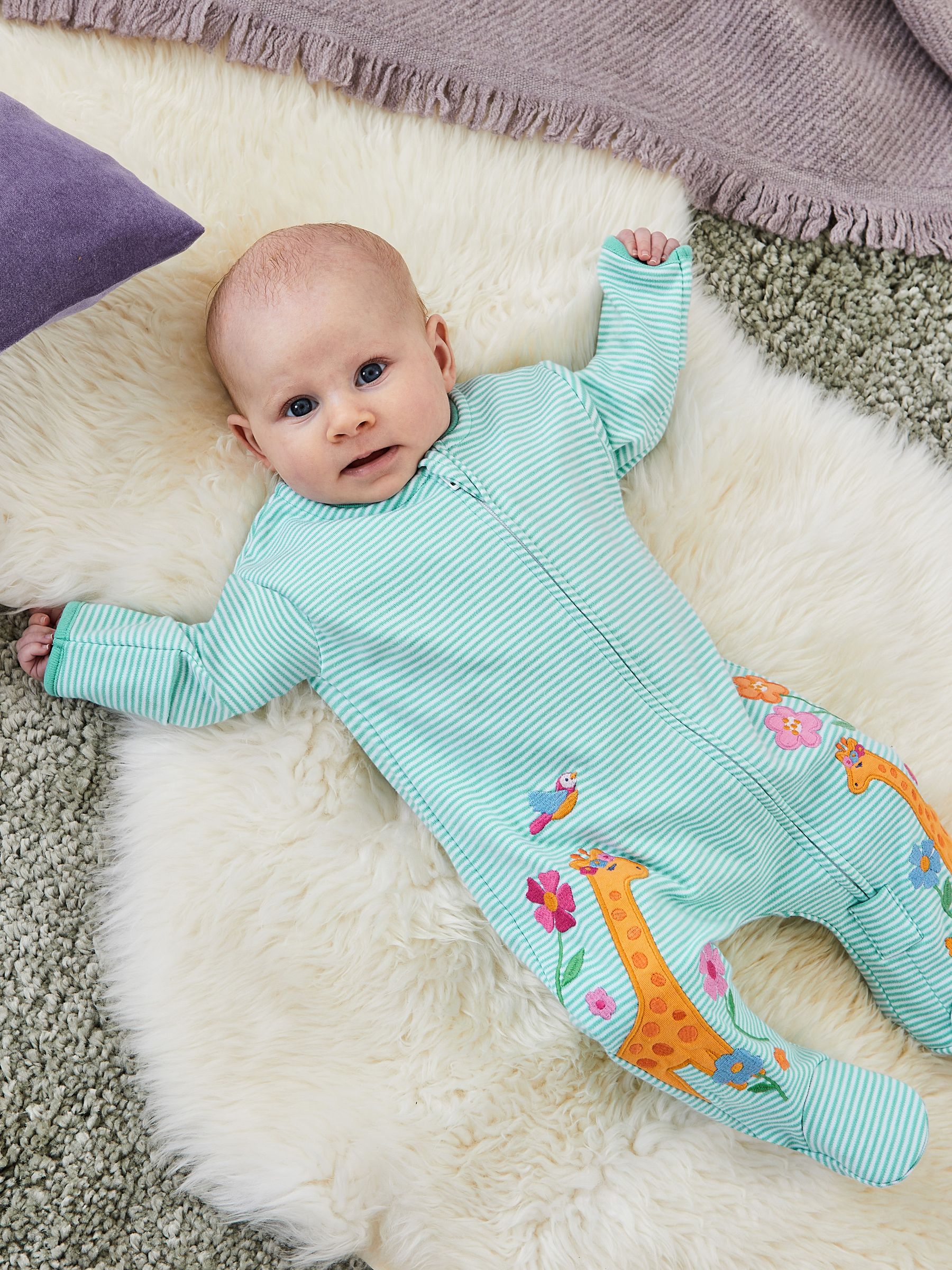 Duck Egg Giraffe Appliqué Zip Cotton Baby Sleepsuit - Image 1 of 3