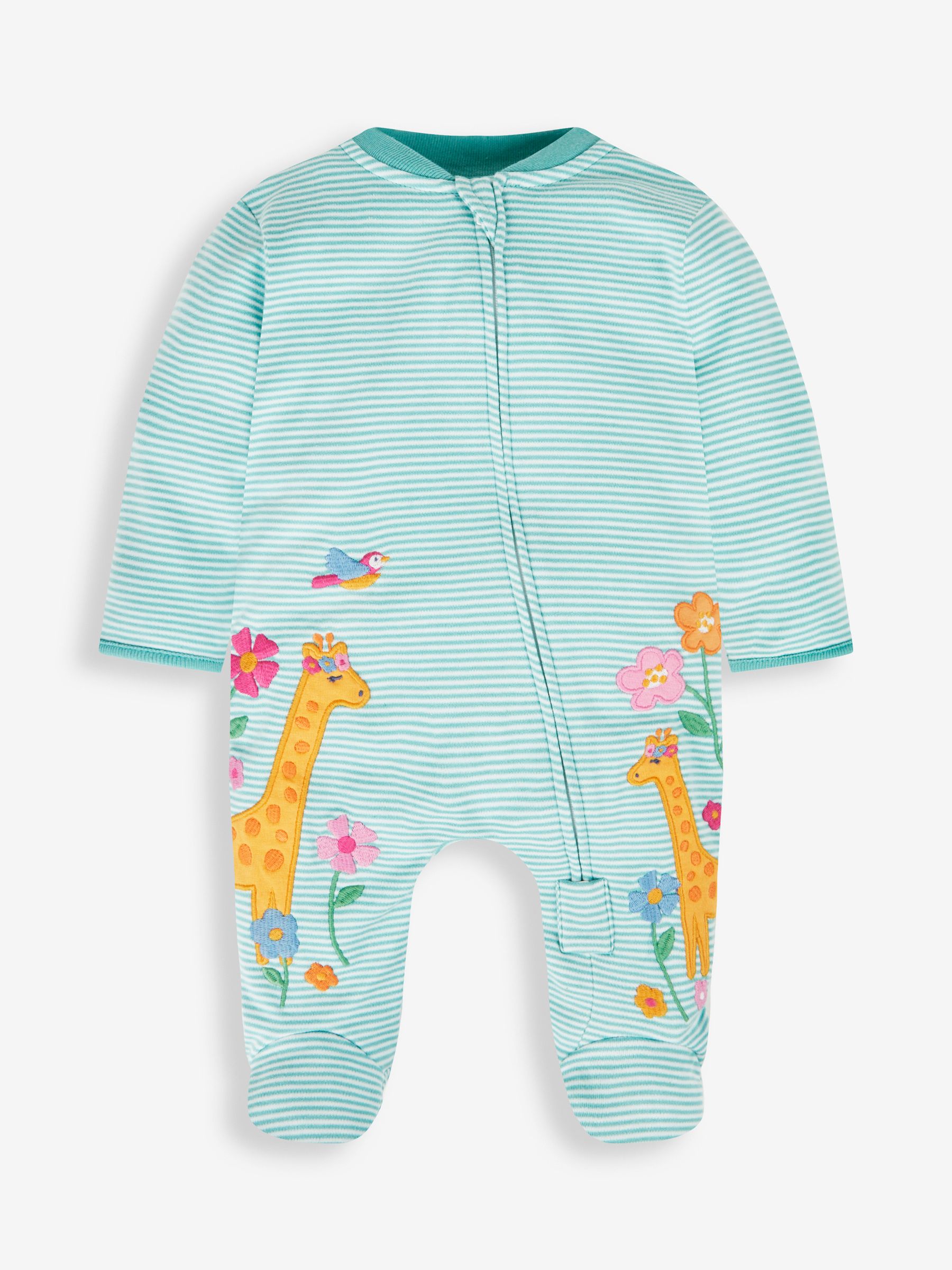Duck Egg Giraffe Appliqué Zip Cotton Baby Sleepsuit - Image 2 of 3