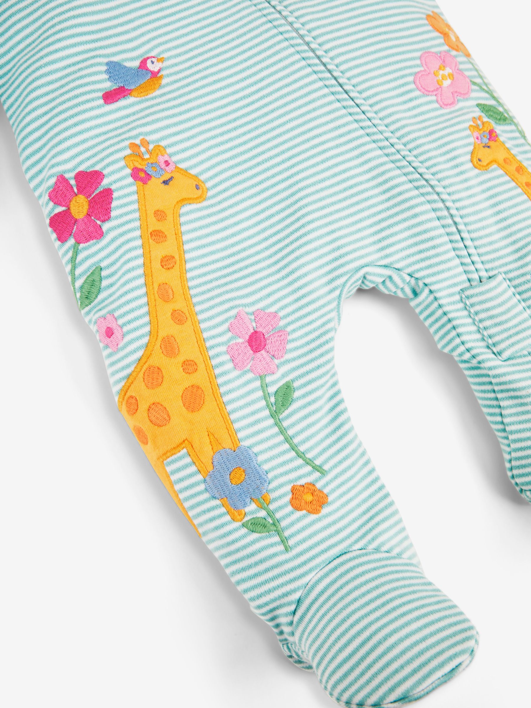 Duck Egg Giraffe Appliqué Zip Cotton Baby Sleepsuit - Image 3 of 3
