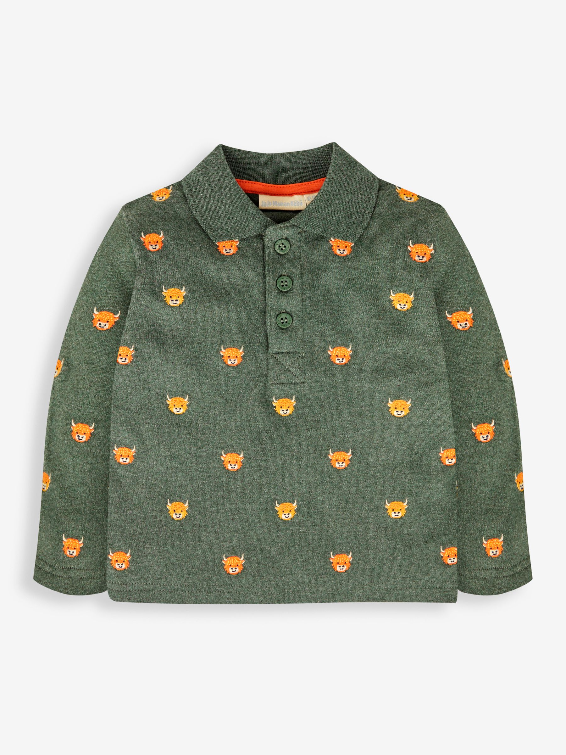 Highland Cow Embroidered Polo Shirt in Forest - Image 1 of 3