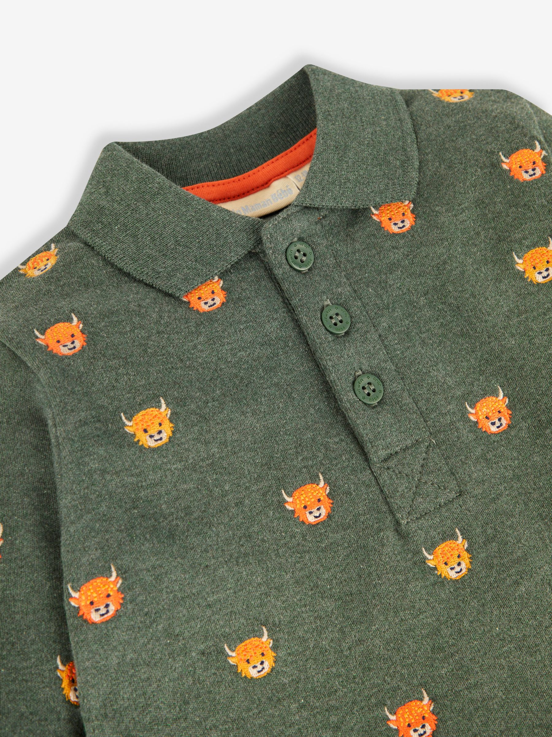 Highland Cow Embroidered Polo Shirt in Forest - Image 2 of 3