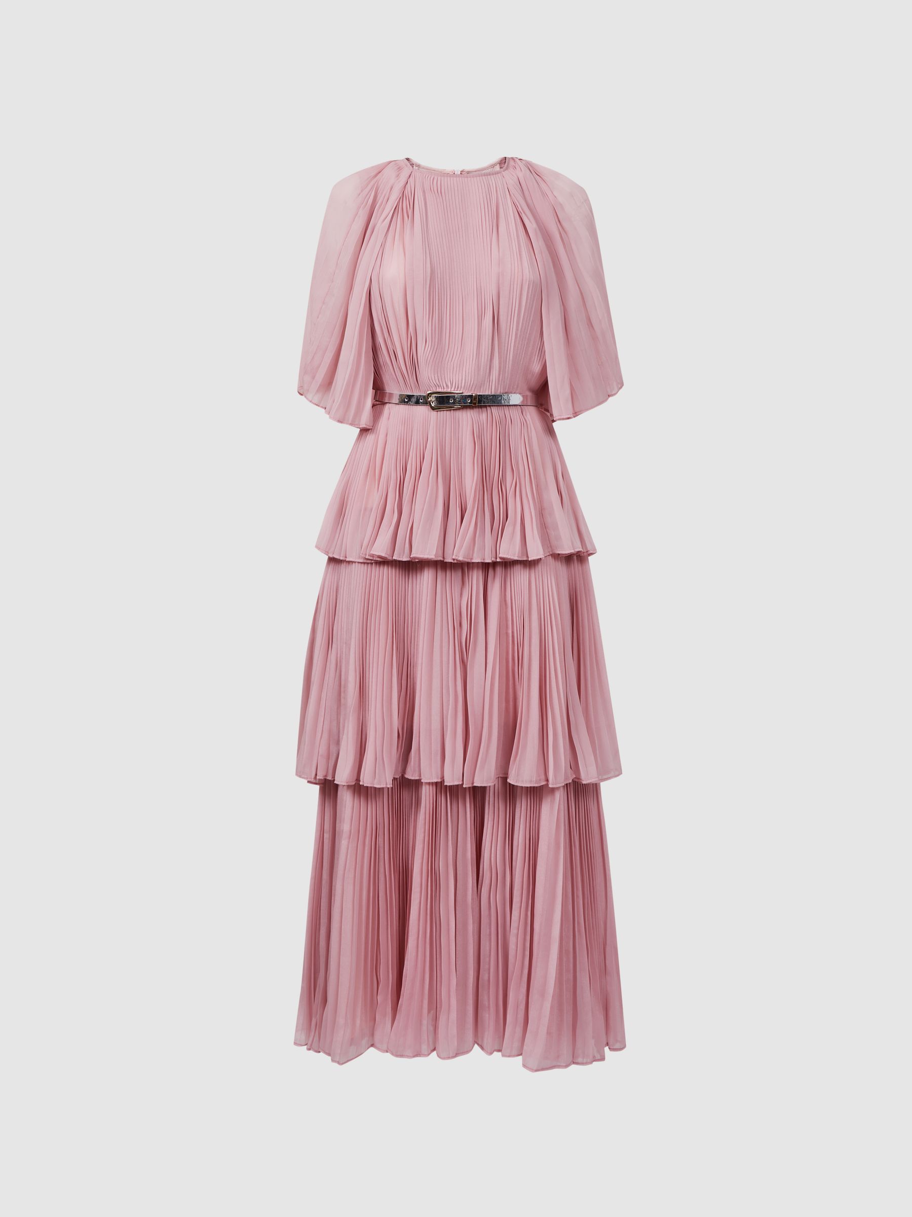 Leo Lin Pleated Tiered Midi Dress in Dusty Pink - Image 2 of 6