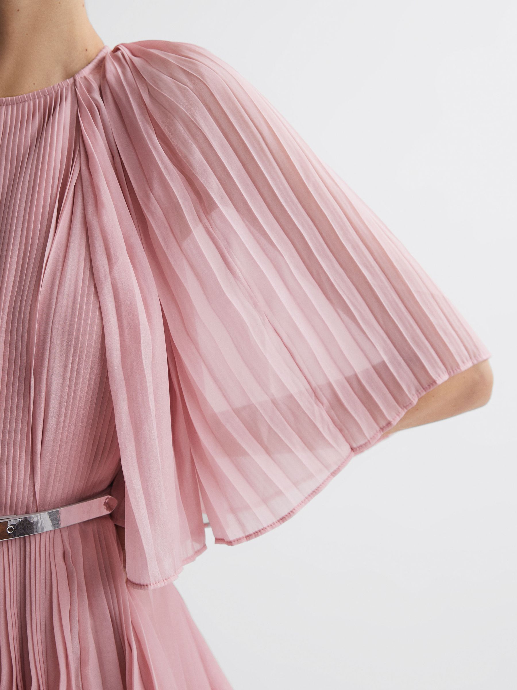 Leo Lin Pleated Tiered Midi Dress in Dusty Pink - Image 4 of 6