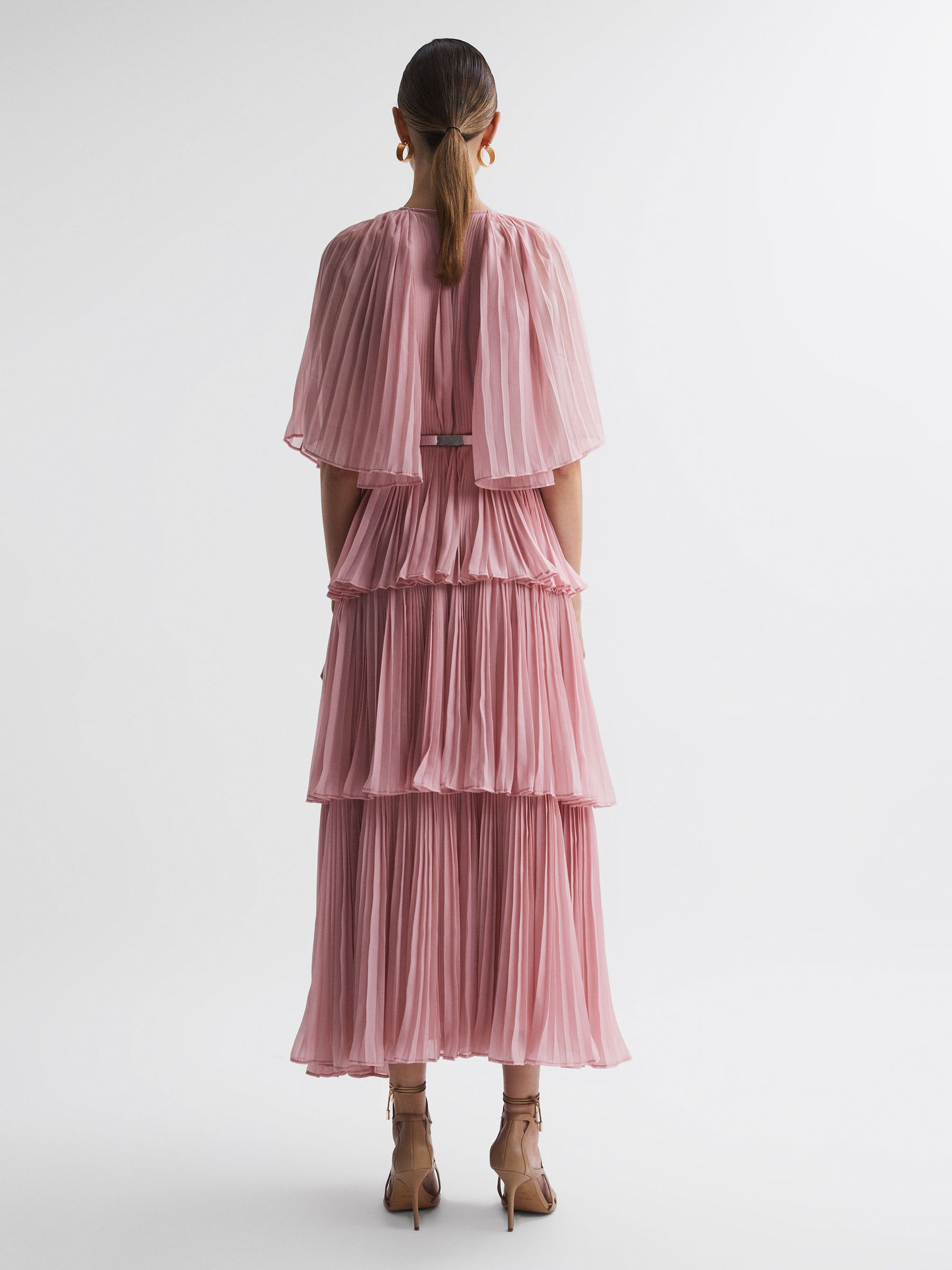 Leo Lin Pleated Tiered Midi Dress in Dusty Pink - Image 5 of 6