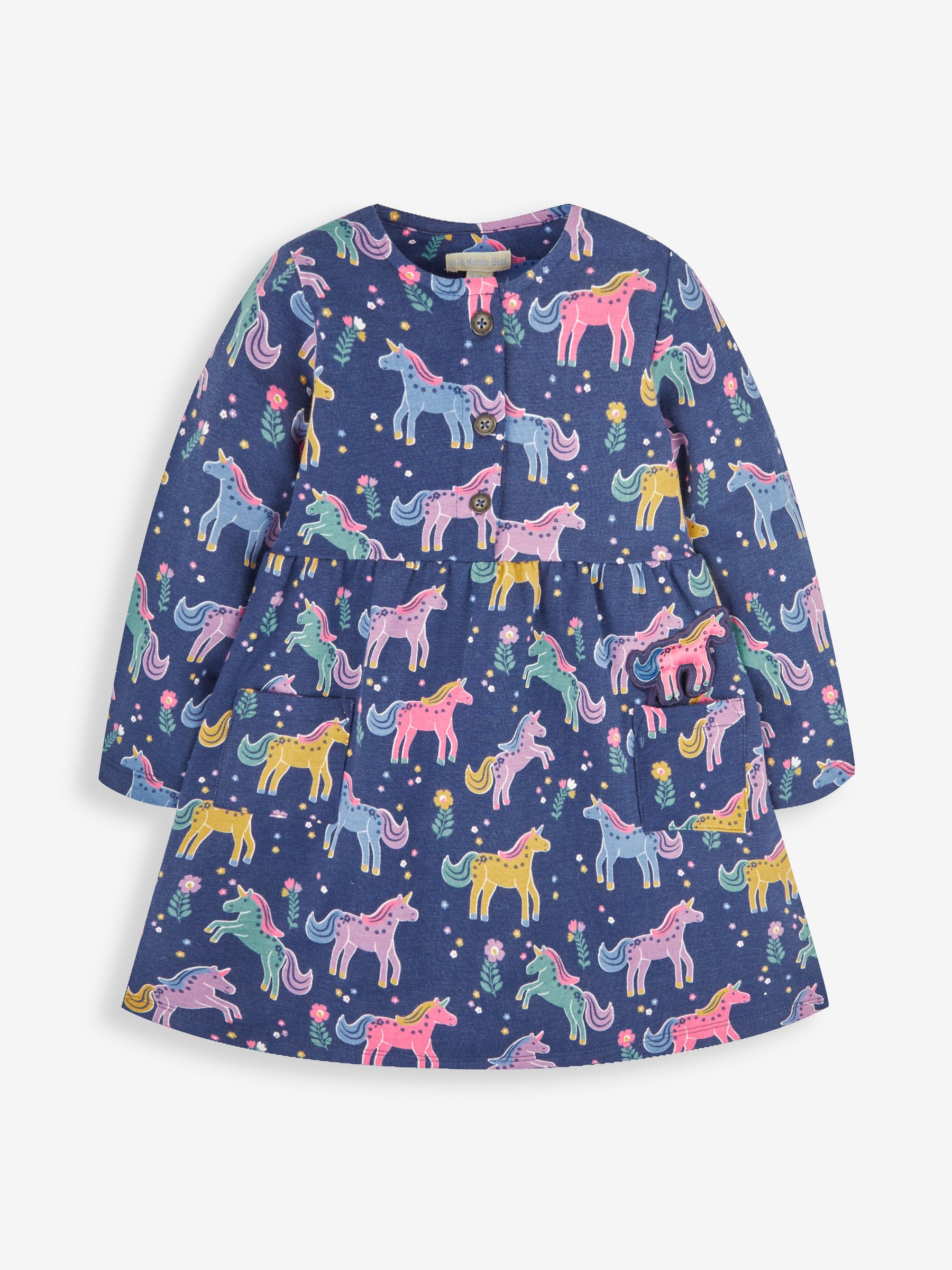 Navy Blue Unicorn Button Front Dress - Image 1 of 4