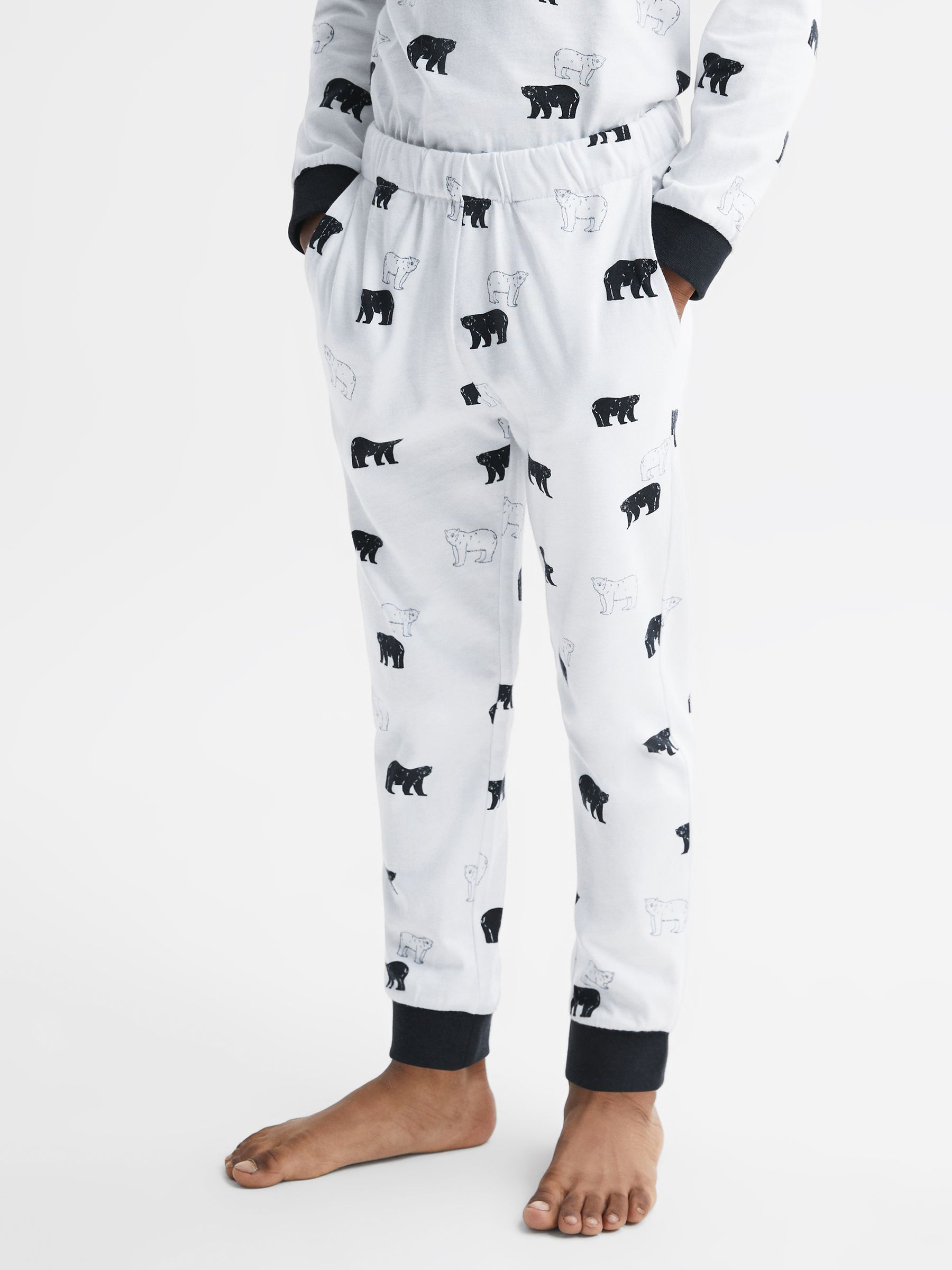3-9 yrs Slim Fit Cotton Motif Pyjama Bottoms in Optic White - Image 3 of 6