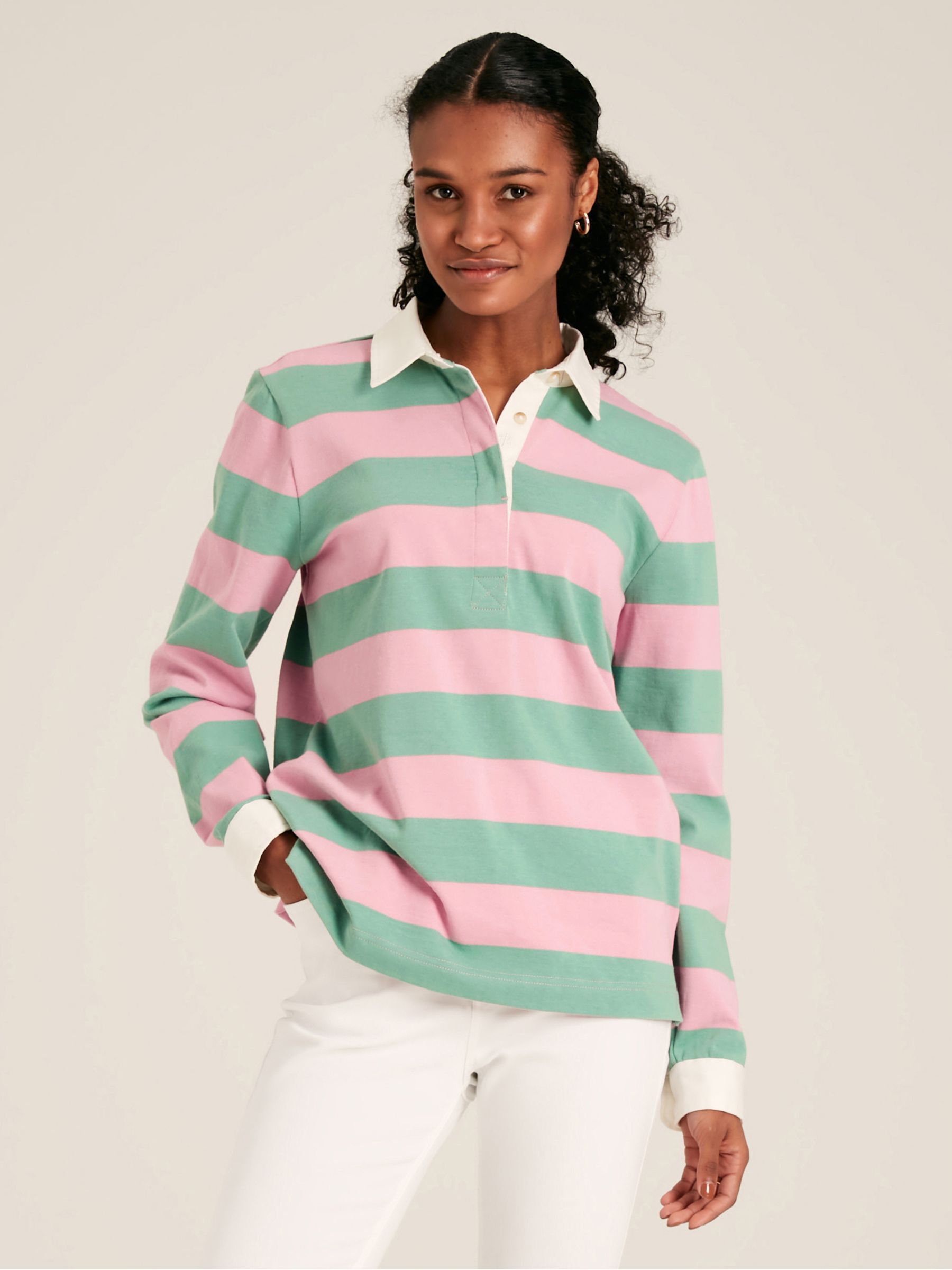 Falmouth Pink & Green Striped Cotton Rugby Shirt - Image 1 of 7