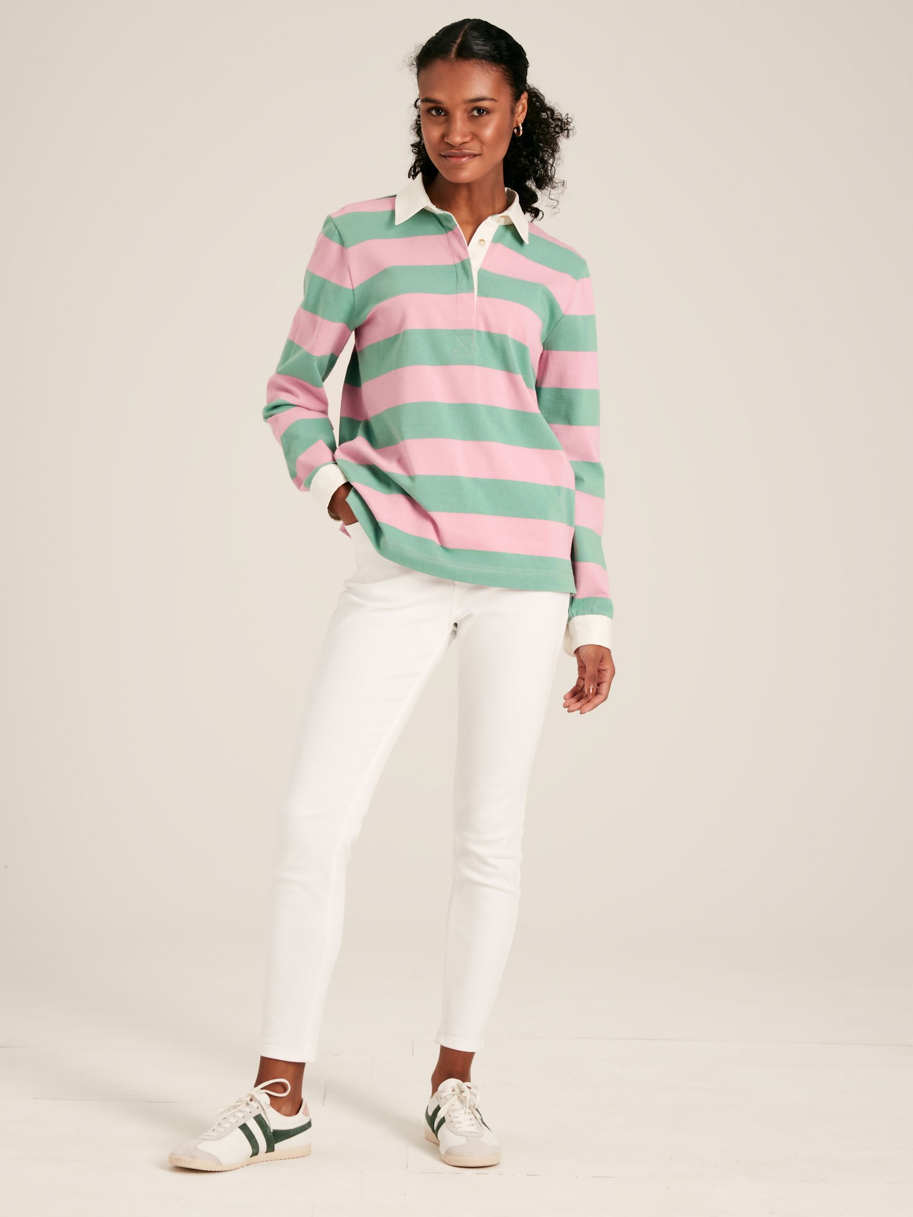Falmouth Pink & Green Striped Cotton Rugby Shirt - Image 3 of 7