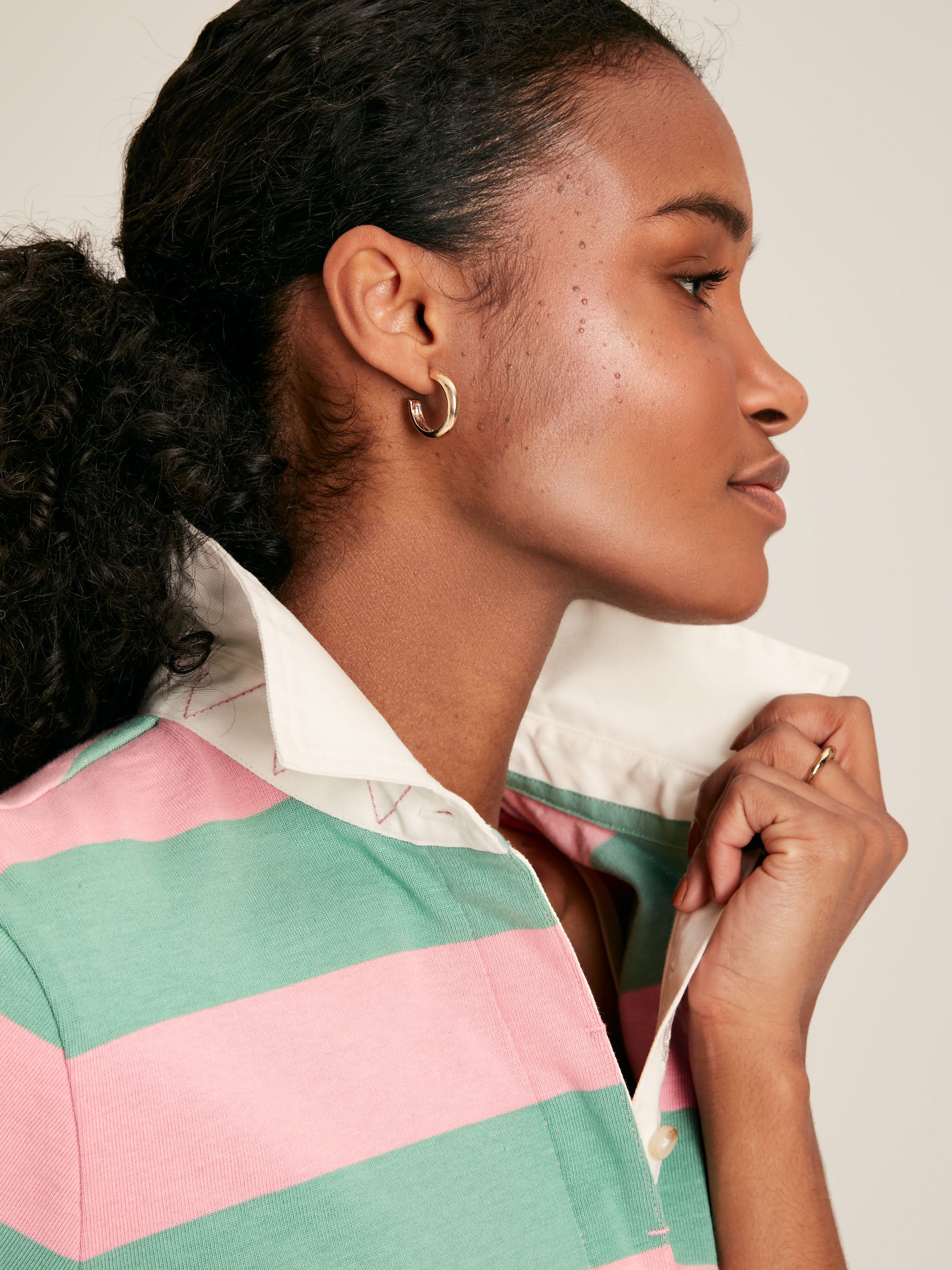 Falmouth Pink & Green Striped Cotton Rugby Shirt - Image 5 of 7