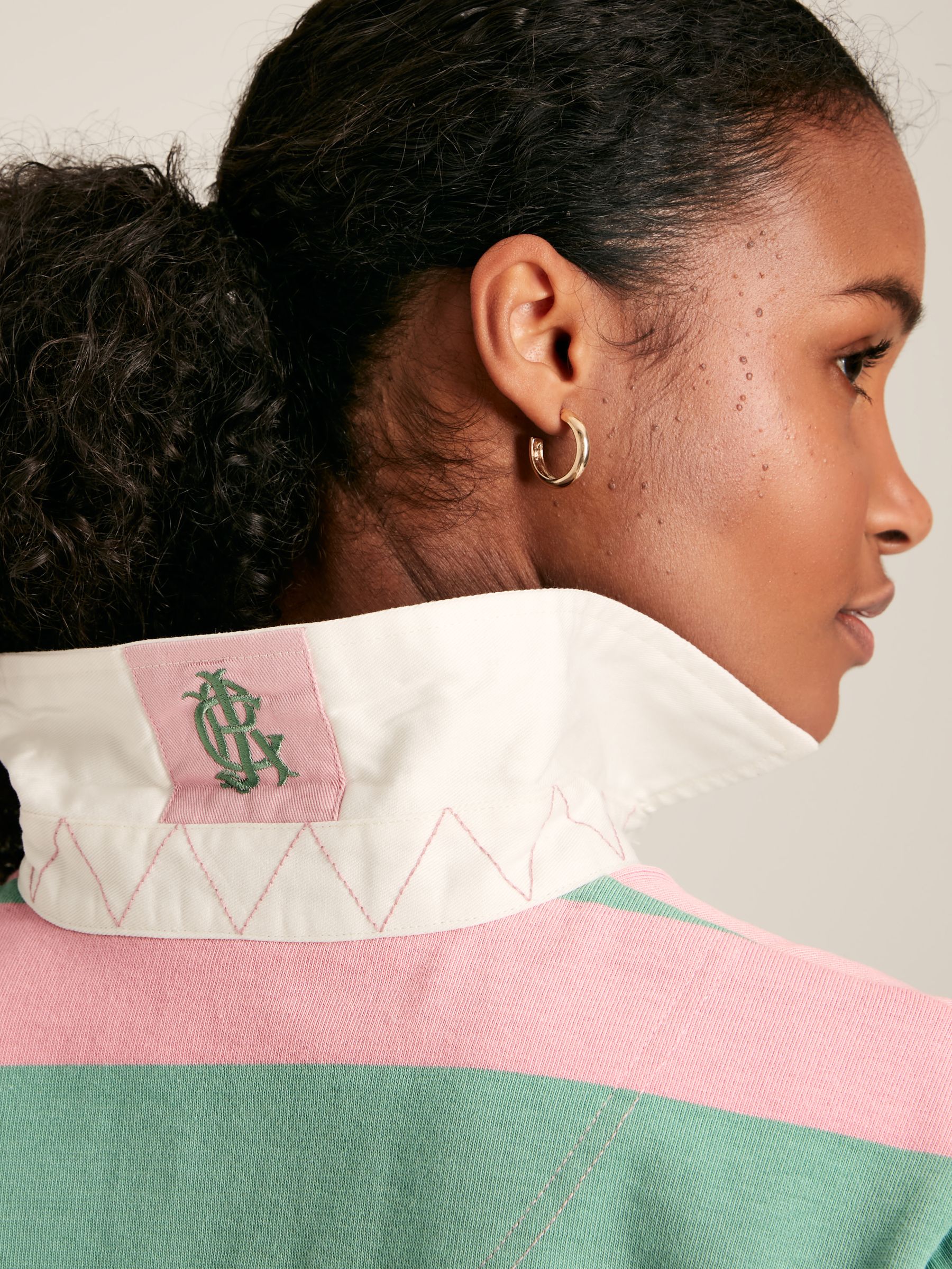 Falmouth Pink & Green Striped Cotton Rugby Shirt - Image 6 of 7