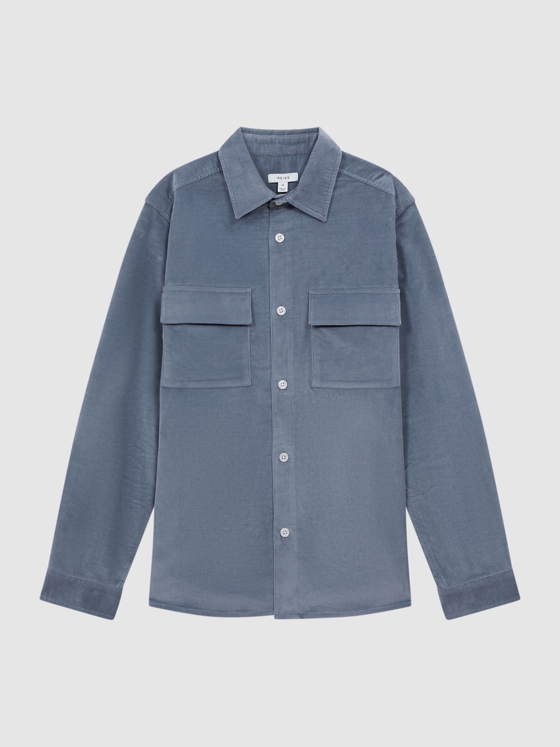 Corduroy Button-Through Overshirt in Airforce Blue - Image 2 of 5