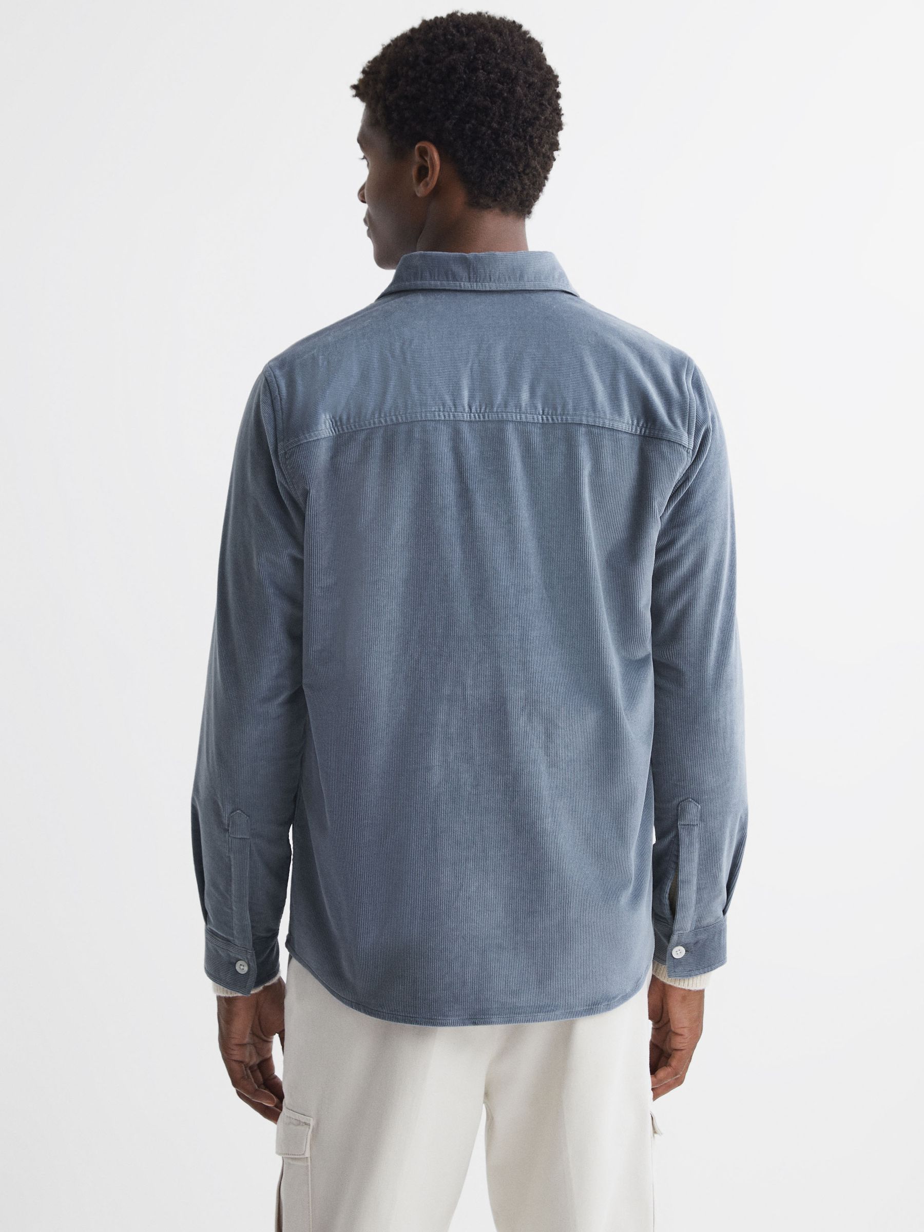 Corduroy Button-Through Overshirt in Airforce Blue - Image 5 of 5