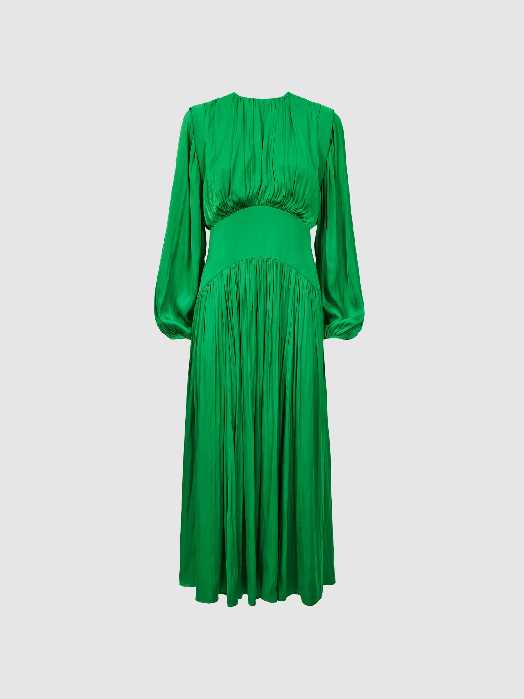 Florere Pleated Midi Dress in Bright Green - Image 2 of 6