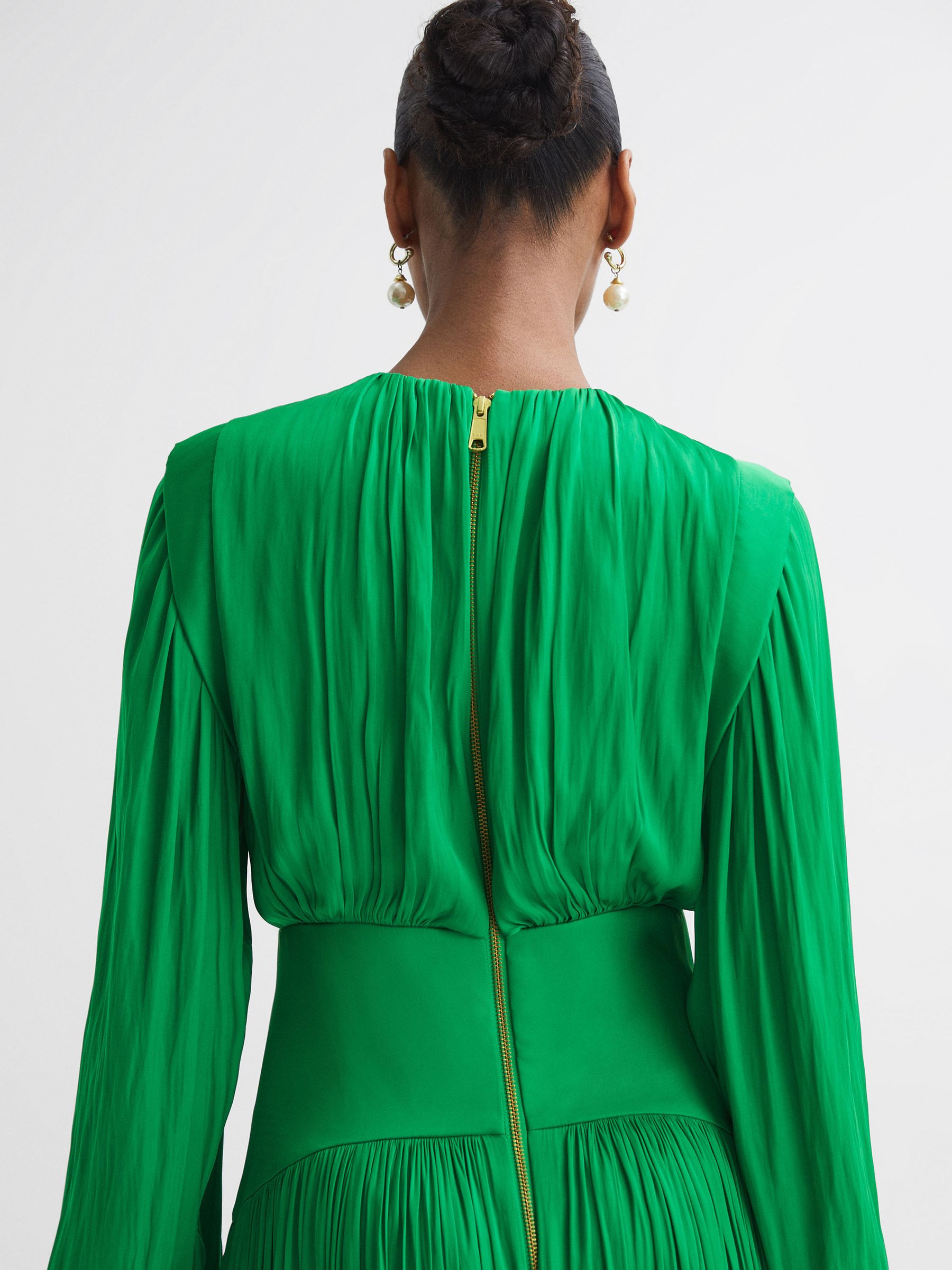 Florere Pleated Midi Dress in Bright Green - Image 3 of 6