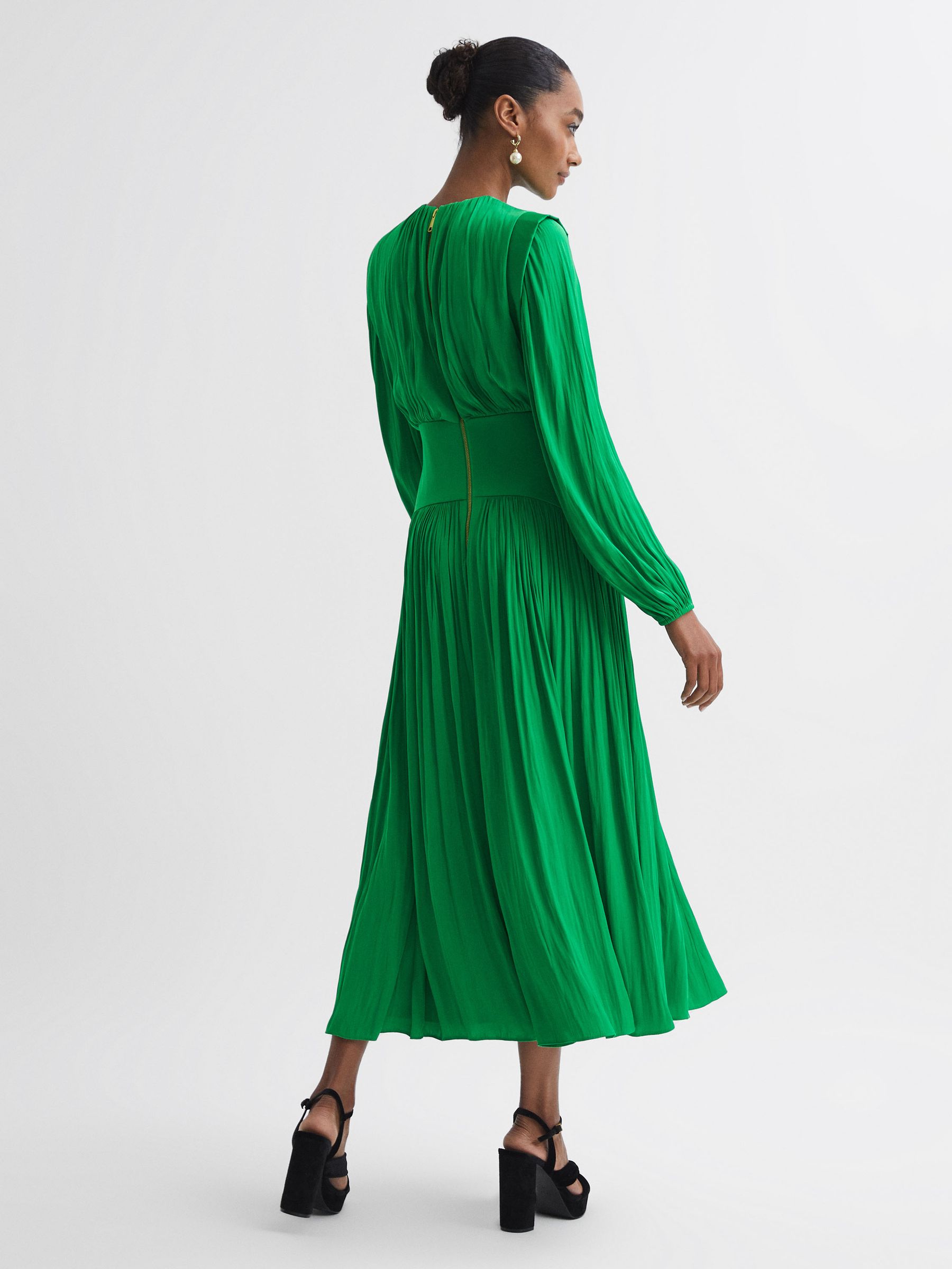 Florere Pleated Midi Dress in Bright Green - Image 4 of 6