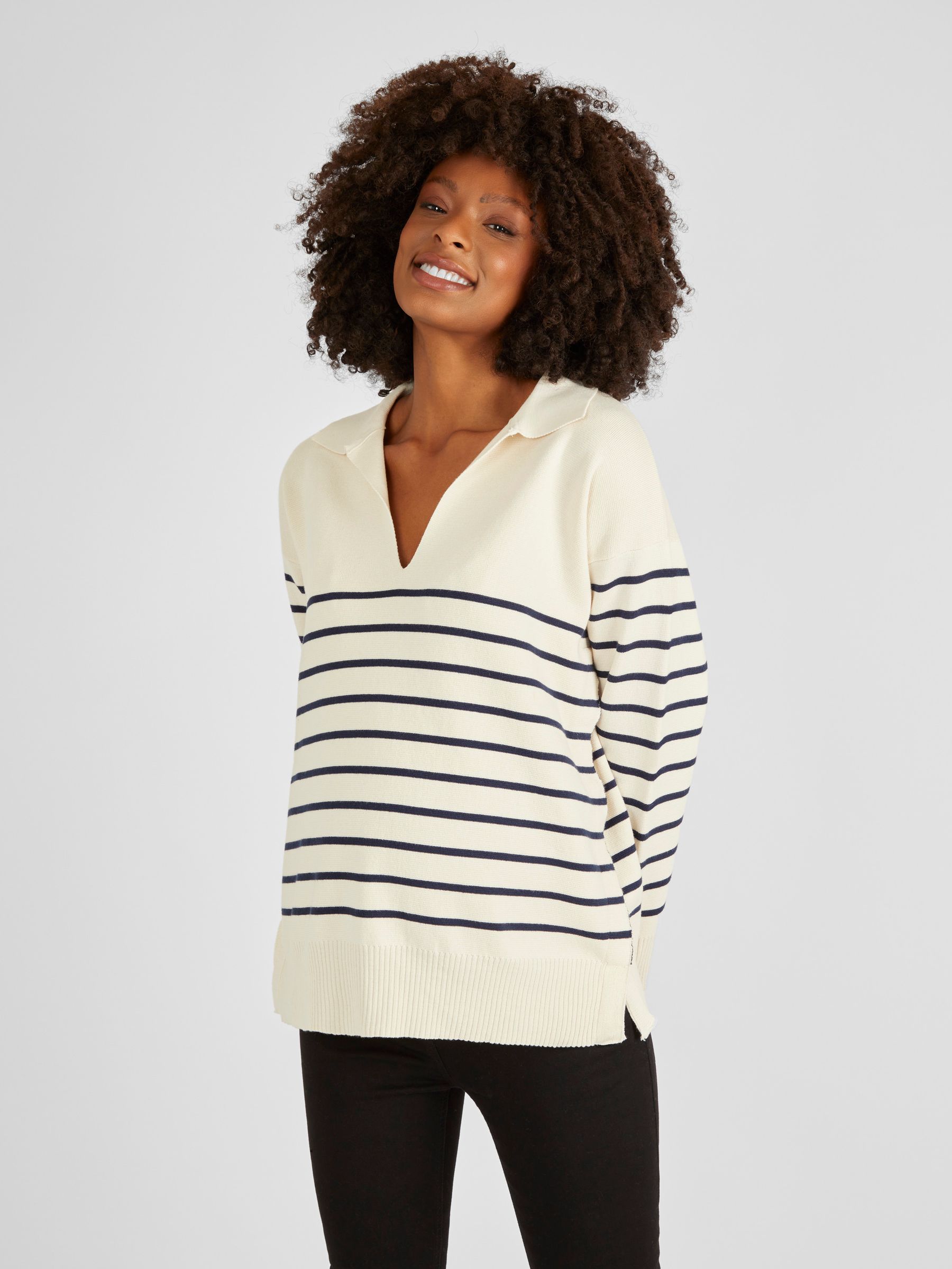 Cream & Black Stripe Collared Maternity & Nursing Jumper - Image 2 of 5