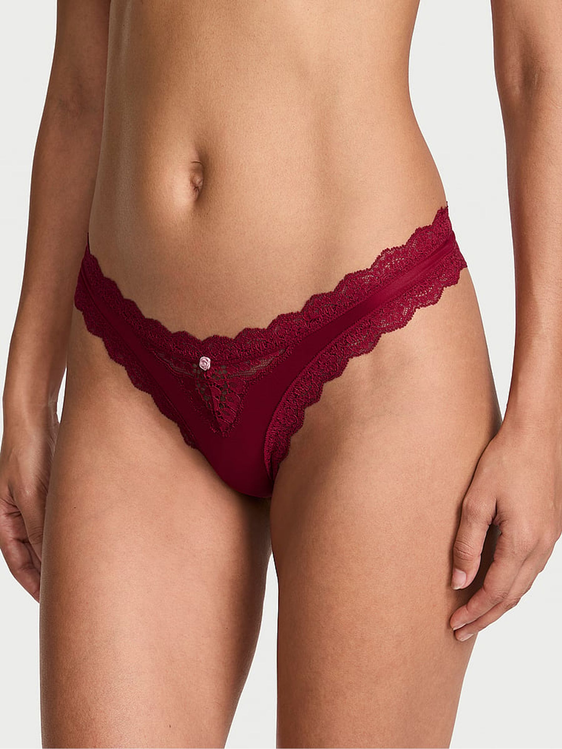 Red Lacquer Lace Trim Brazilian Knickers - Image 1 of 2