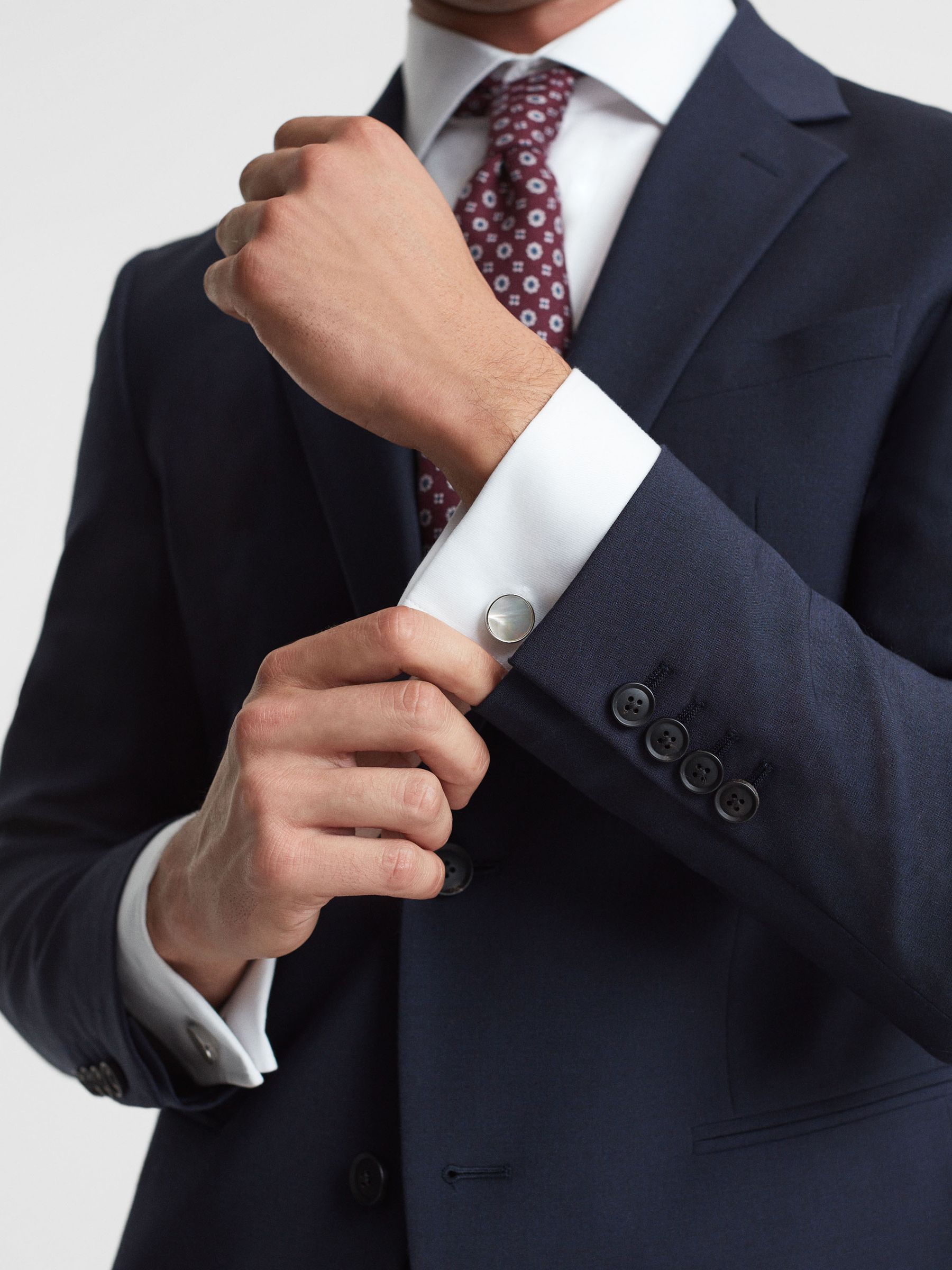 Round Onyx Cufflinks in Silver/Mop - Image 2 of 5