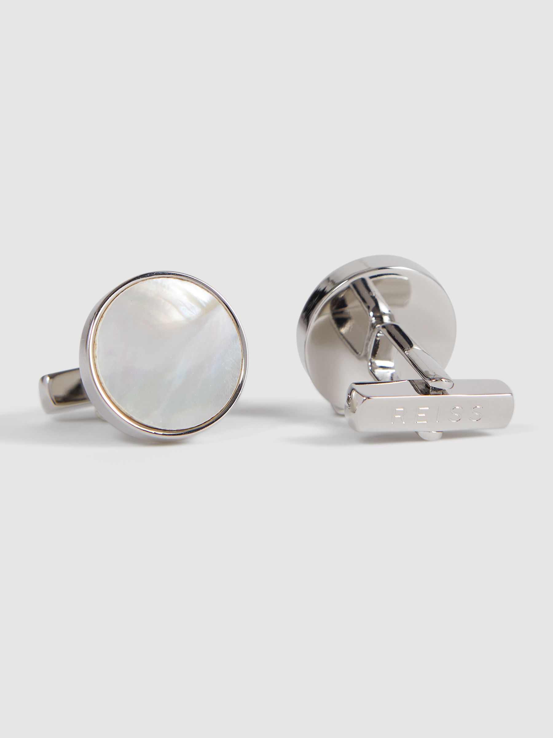 Round Onyx Cufflinks in Silver/Mop - Image 3 of 5