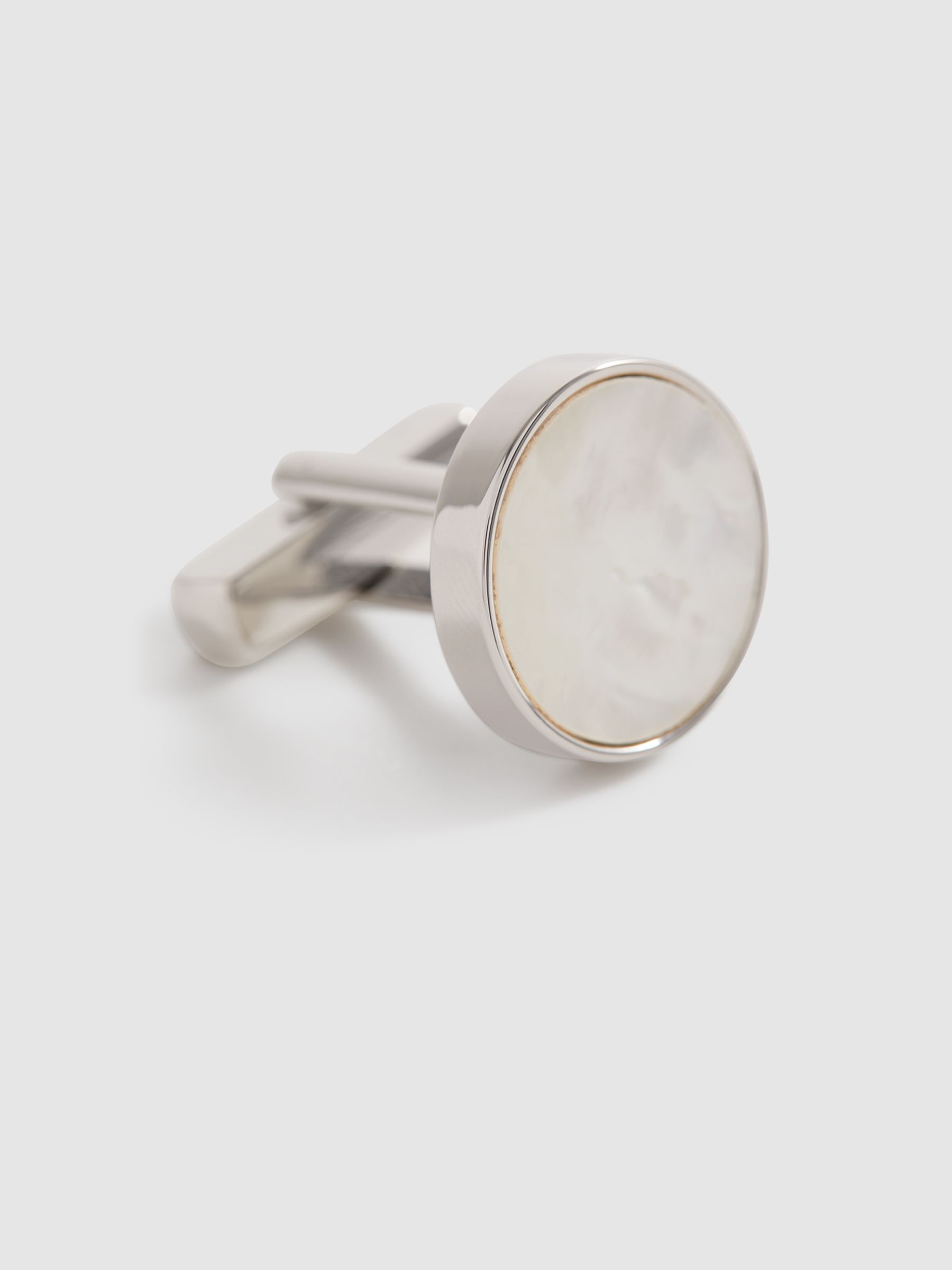 Round Onyx Cufflinks in Silver/Mop - Image 4 of 5