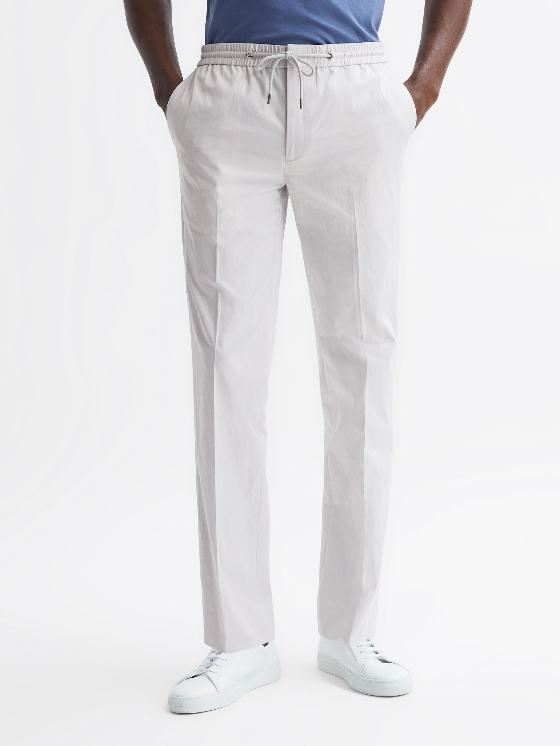 Technical Drawstring Slim Fit Trousers in Ice Grey - Image 1 of 4