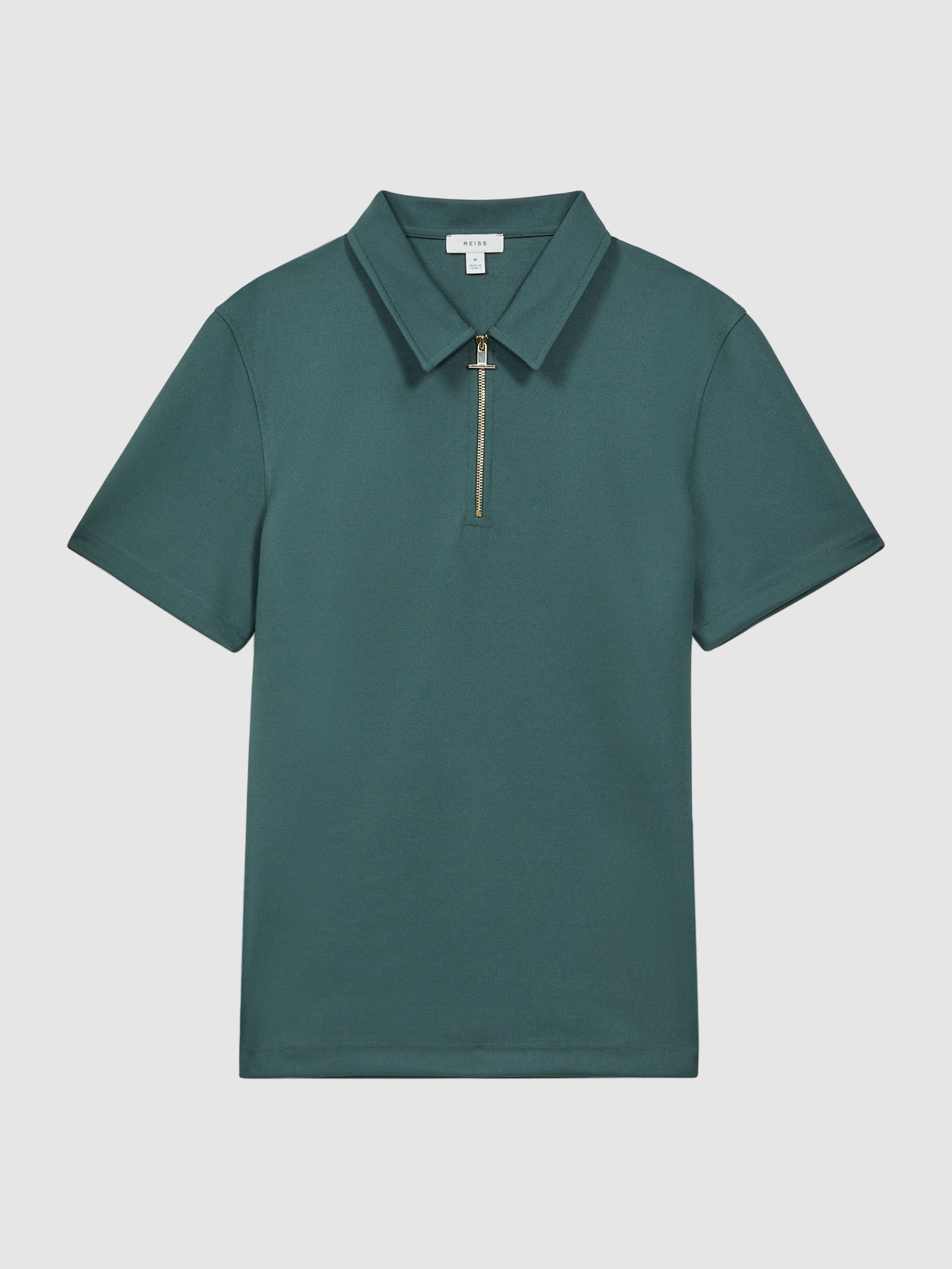 Reiss Slim Fit Half-Zip Polo Shirt in Emerald - REISS