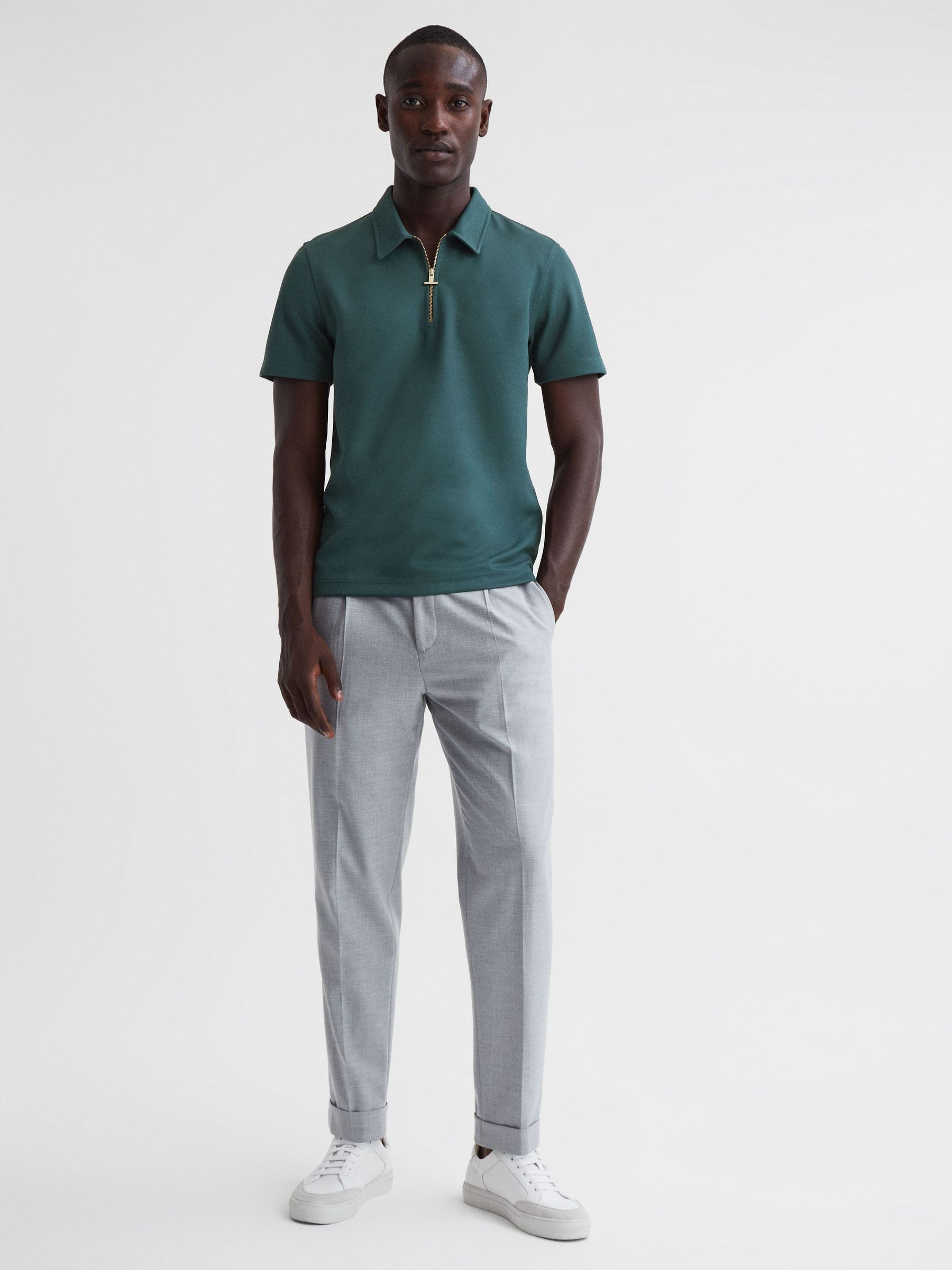 Slim Fit Half-Zip Polo Shirt in Emerald - Image 3 of 4