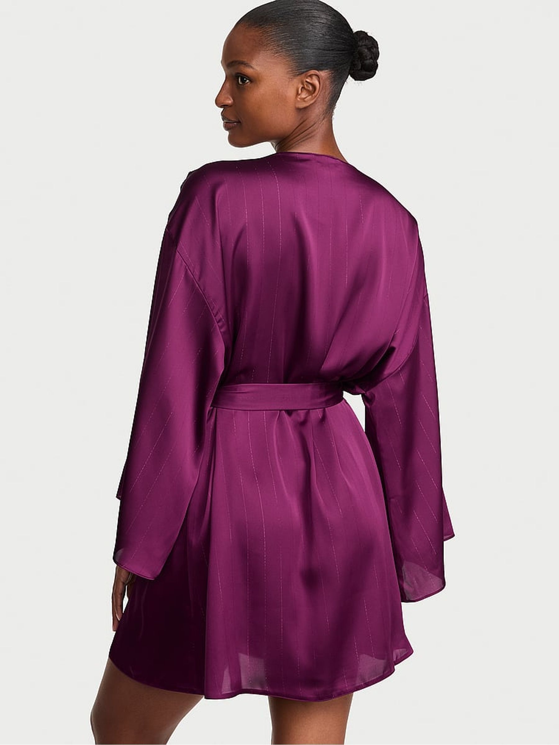Rhubarb Purple Shimmery Satin Short Robe - Image 2 of 2