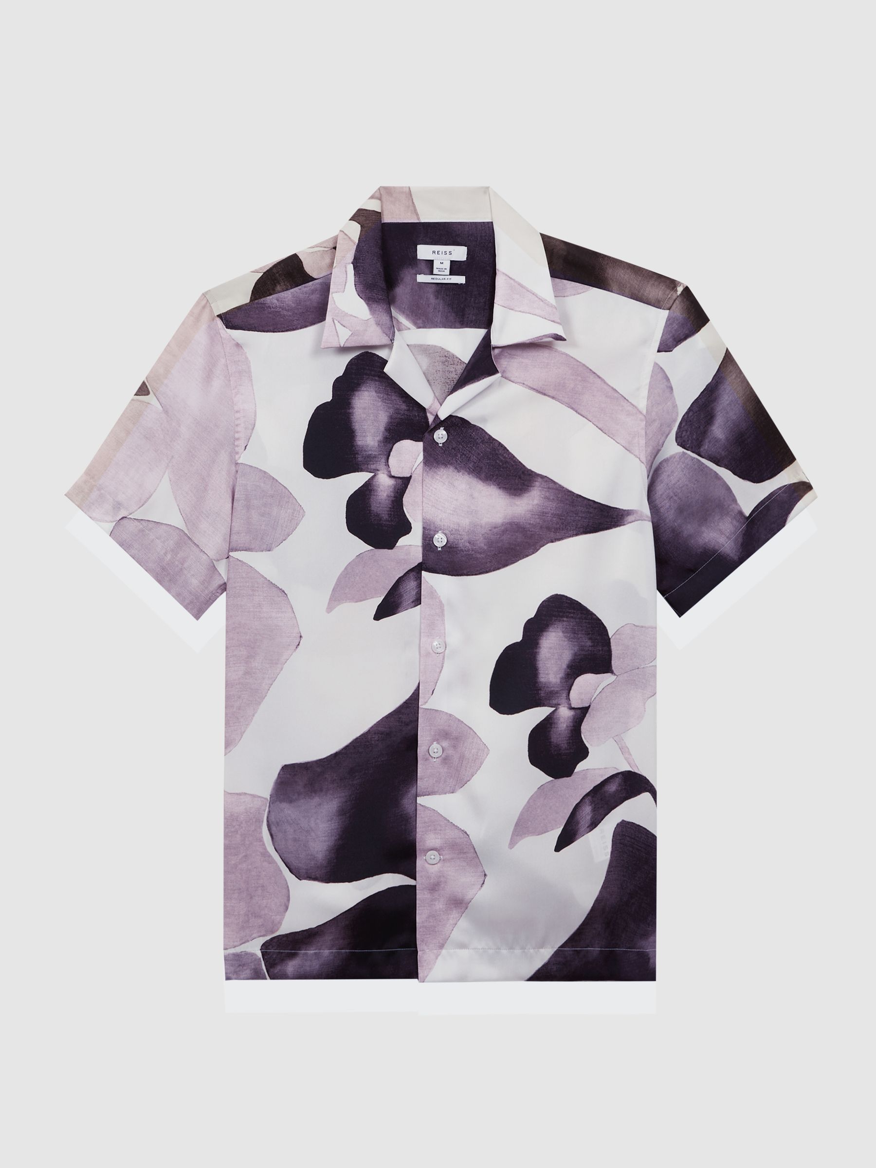 Cuban Collar Button Through Shirt in Grey Multi - Image 2 of 4