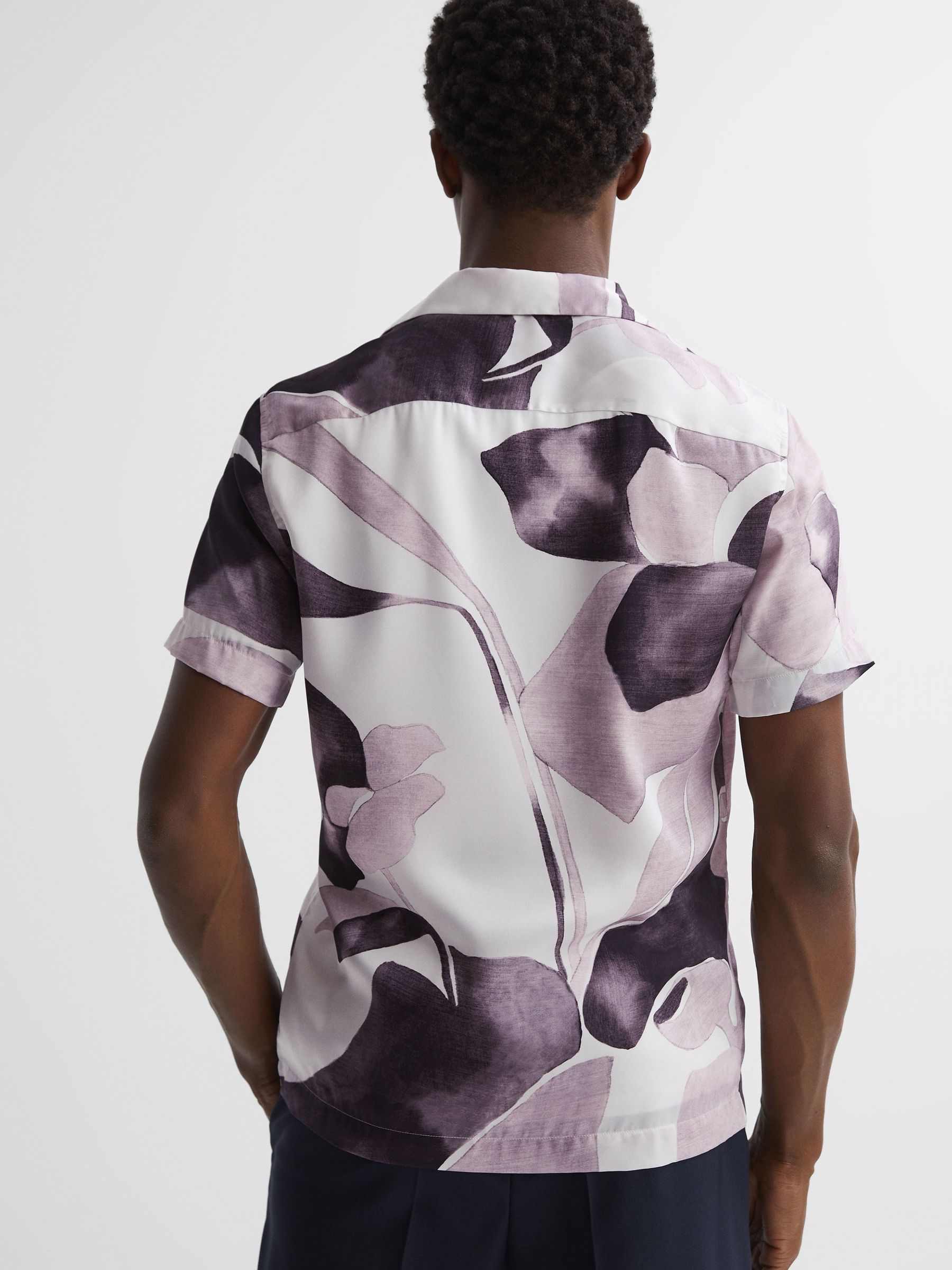 Cuban Collar Button Through Shirt in Grey Multi - Image 4 of 4