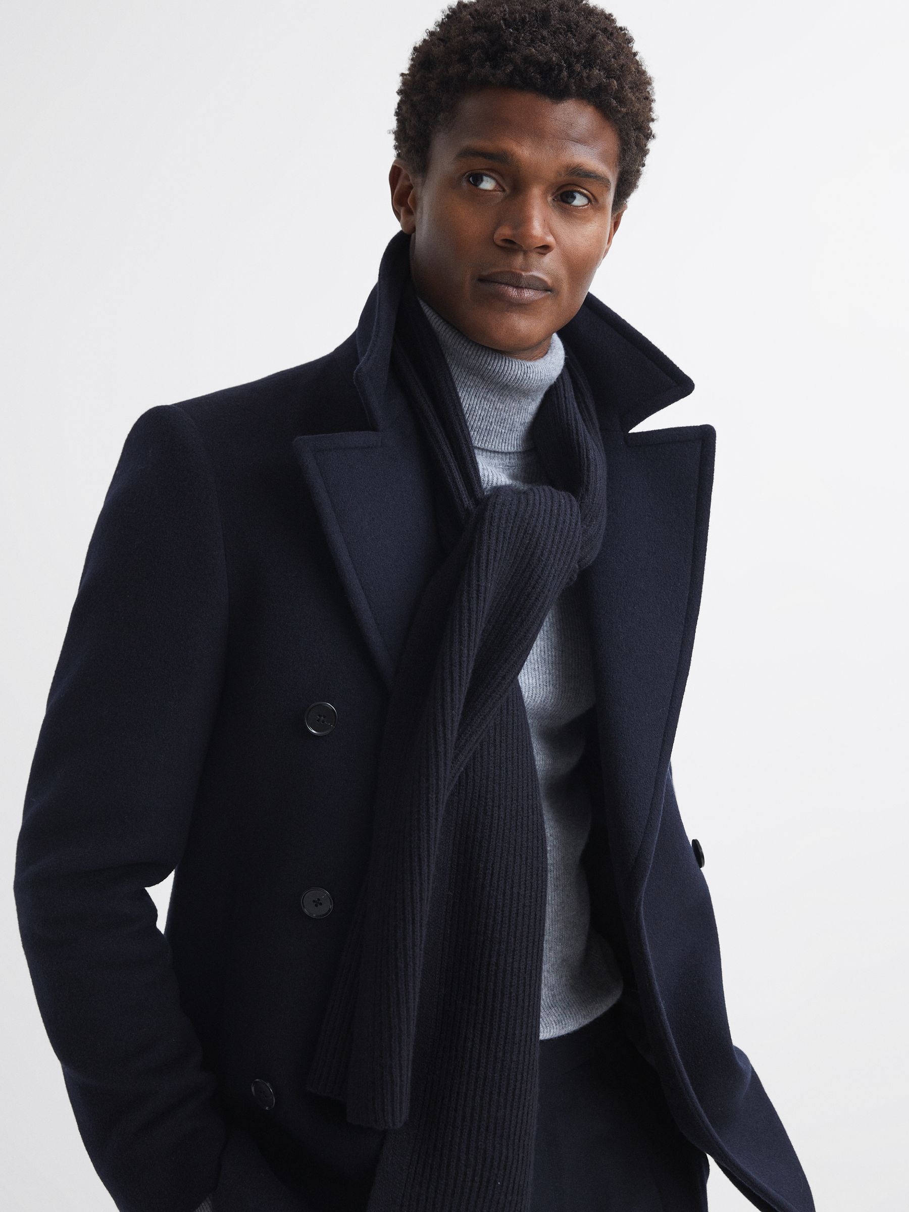 Ribbed Merino Scarf in Navy - Image 2 of 5