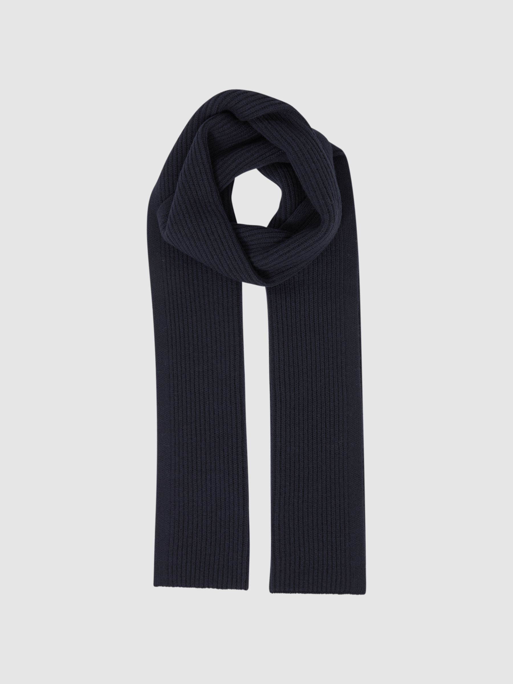Ribbed Merino Scarf in Navy - Image 3 of 5