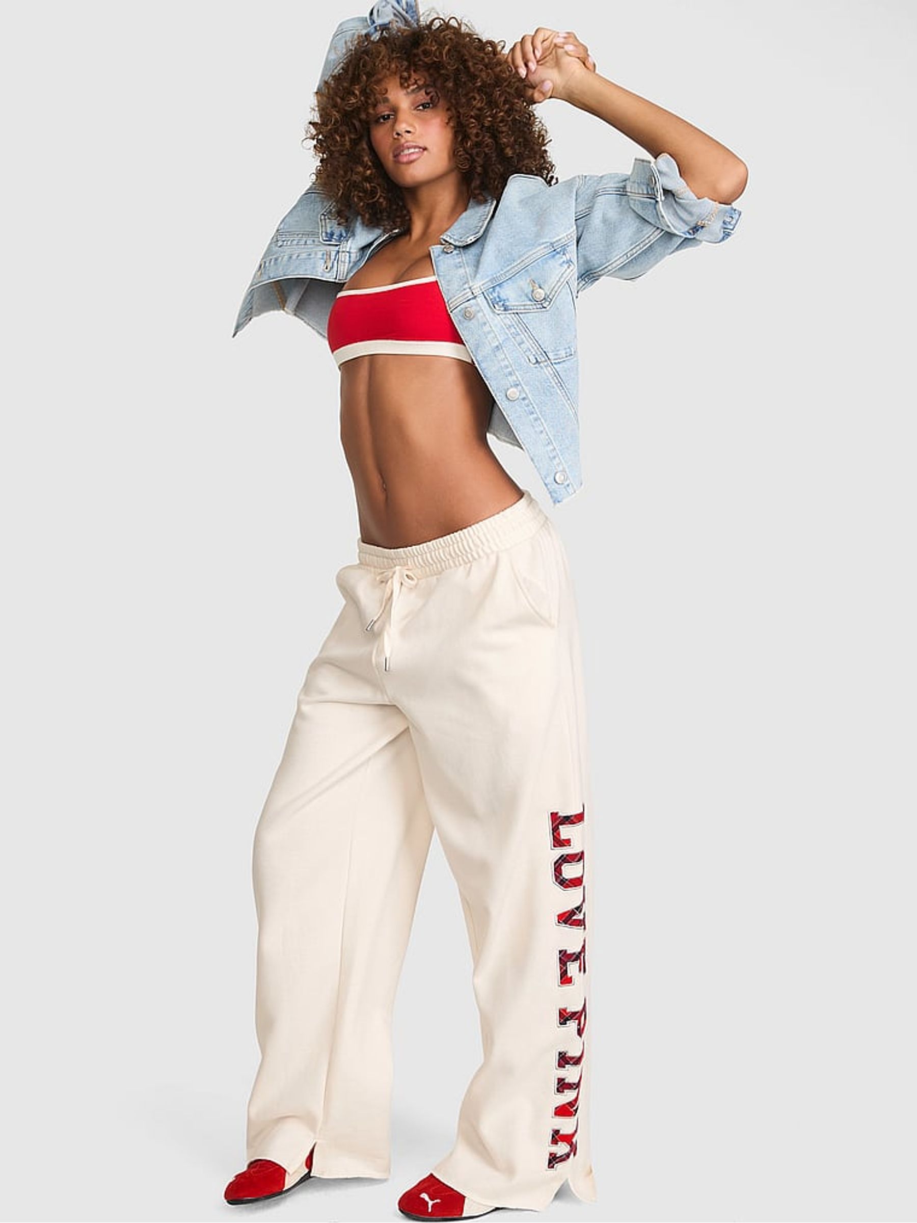 Cosy White Tartan Wide Leg Fleece Joggers - Image 2 of 3