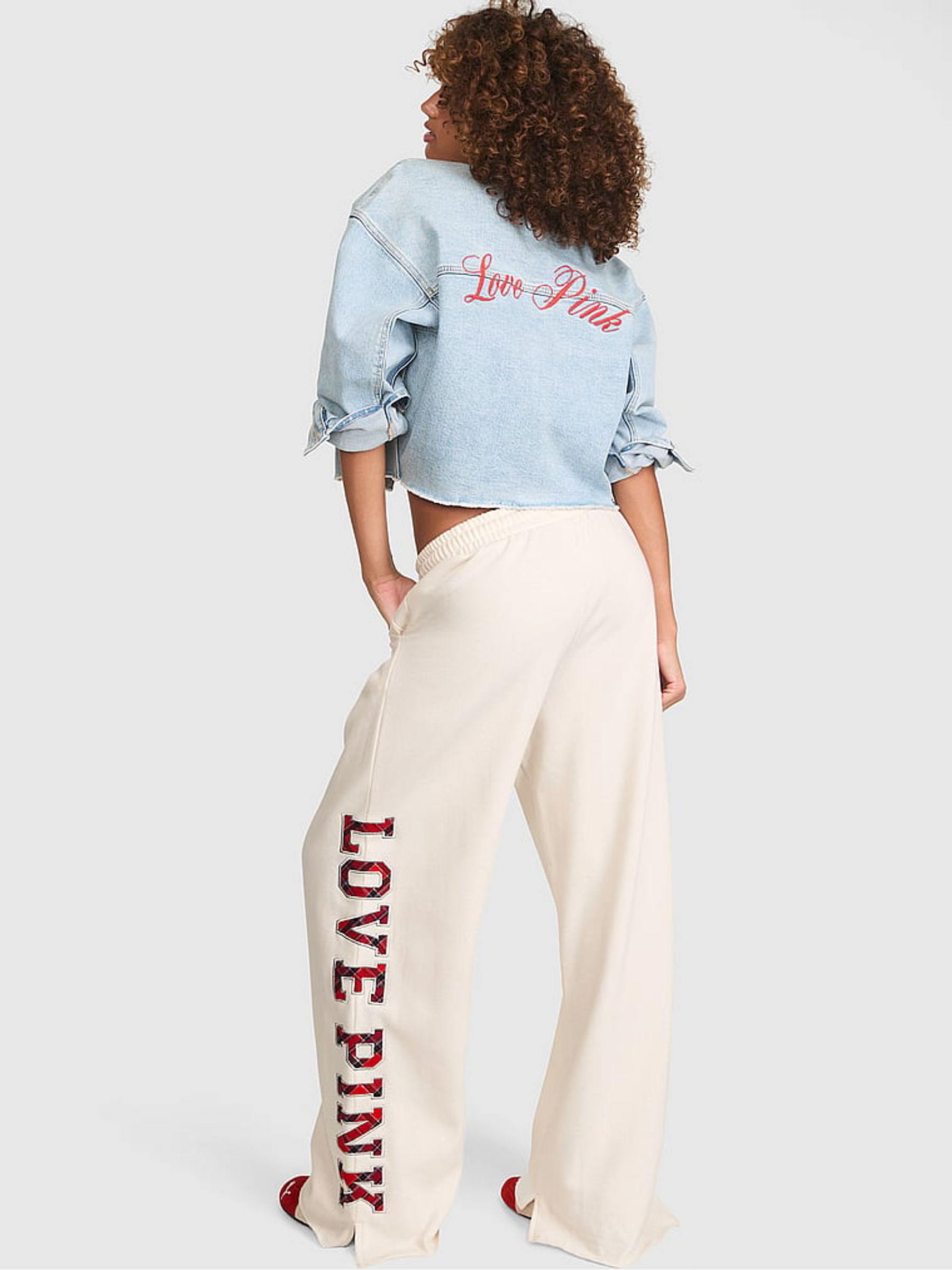 Cosy White Tartan Wide Leg Fleece Joggers - Image 3 of 3