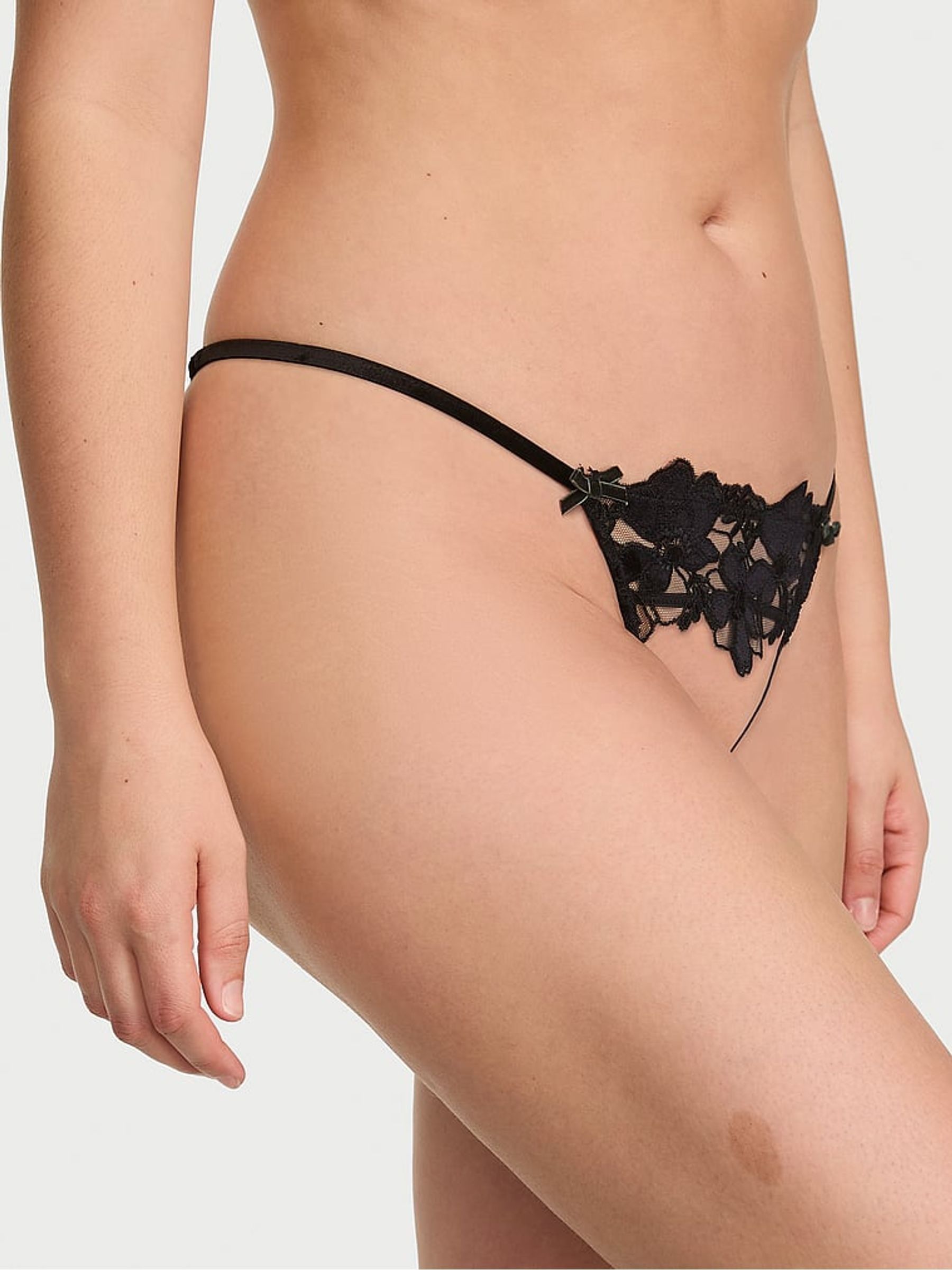 Black Crotchless Angel Velvet Embroidery Knickers - Image 2 of 3