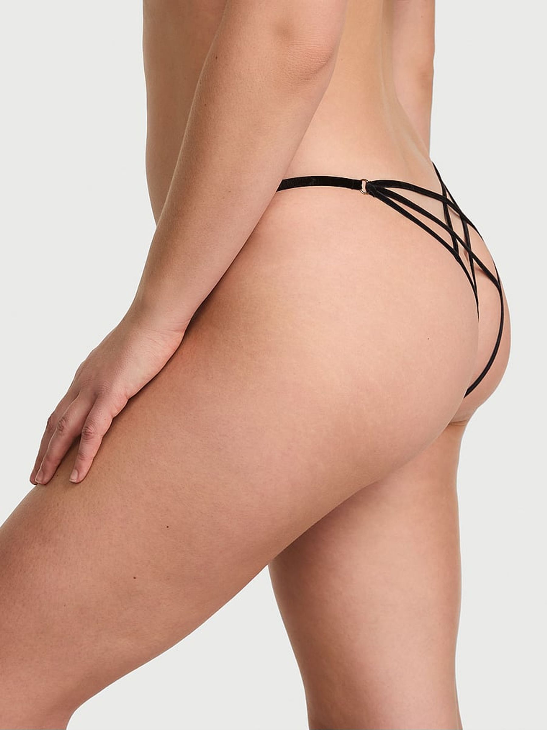 Black Crotchless Angel Velvet Embroidery Knickers - Image 3 of 3 Black Crotchless Angel Velvet Embroidery Knickers - Image 3 of 3