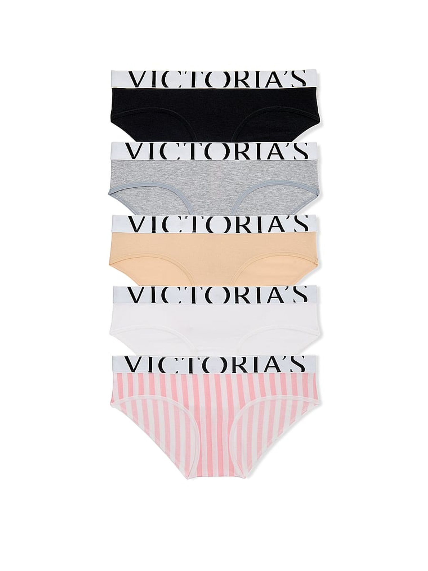 Black/Grey/Nude/White/Pink Hipster 5 Pack Exploded Logo Cotton Knickers - Image 1 of 3 Black/Grey/Nude/White/Pink Hipster 5 Pack Exploded Logo Cotton Knickers - Image 1 of 3