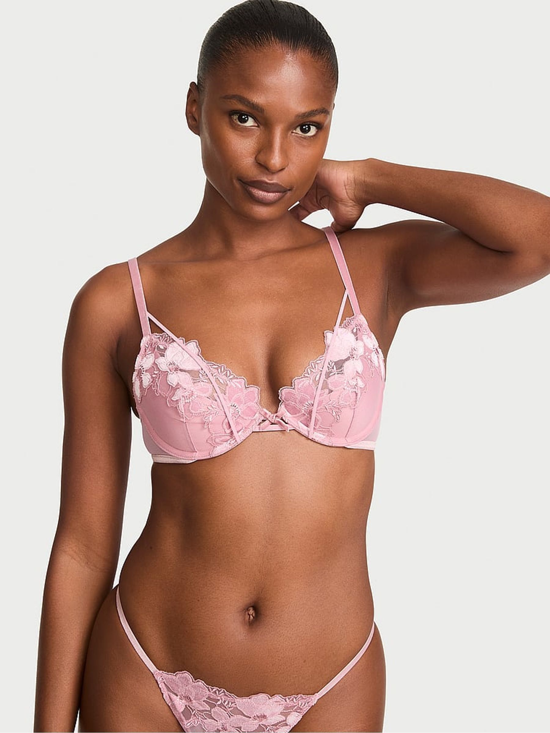 Black Push Up Angel Velvet Embroidery Bra - Image 2 of 3