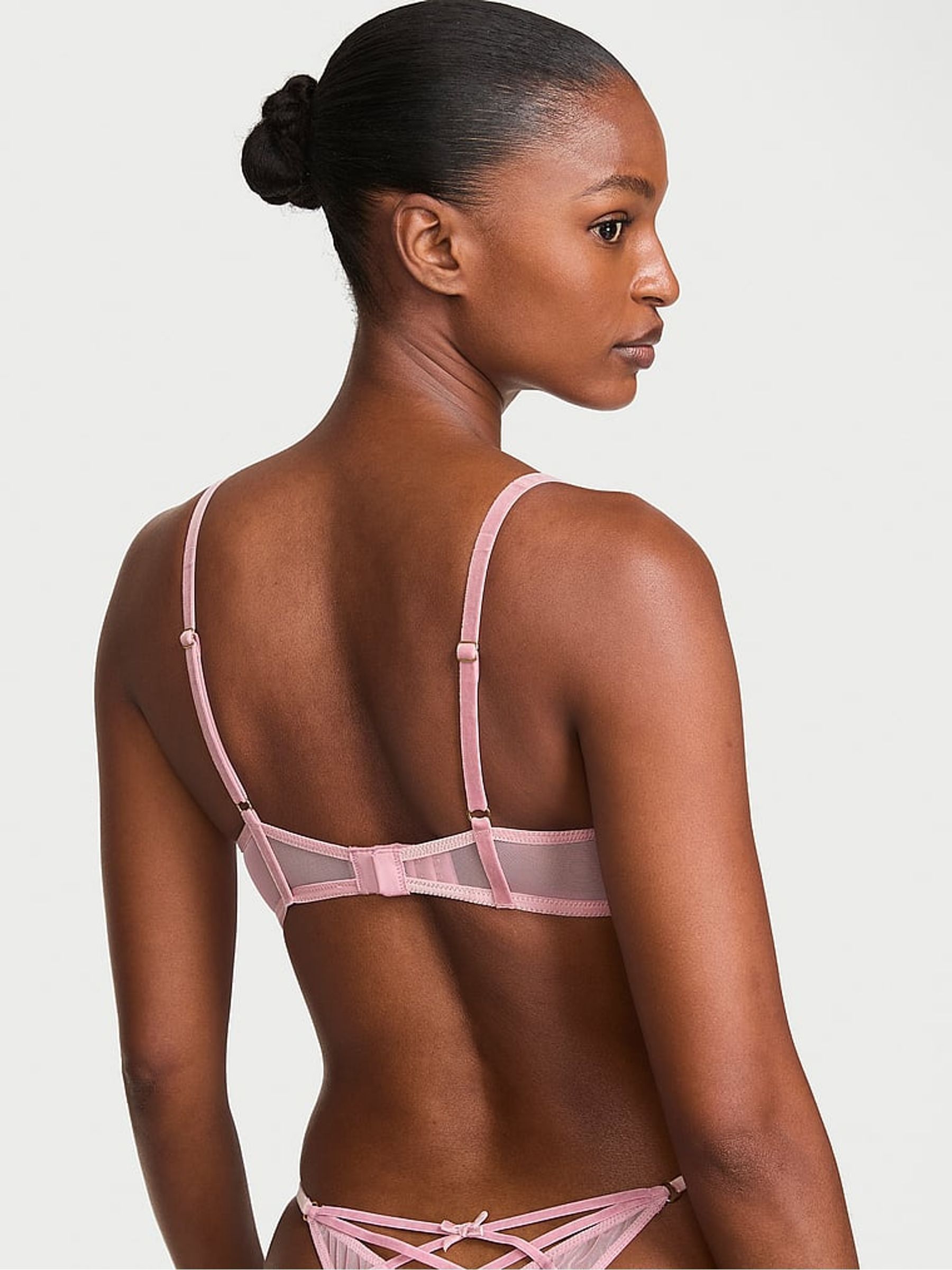 Black Push Up Angel Velvet Embroidery Bra - Image 3 of 3 Black Push Up Angel Velvet Embroidery Bra - Image 3 of 3