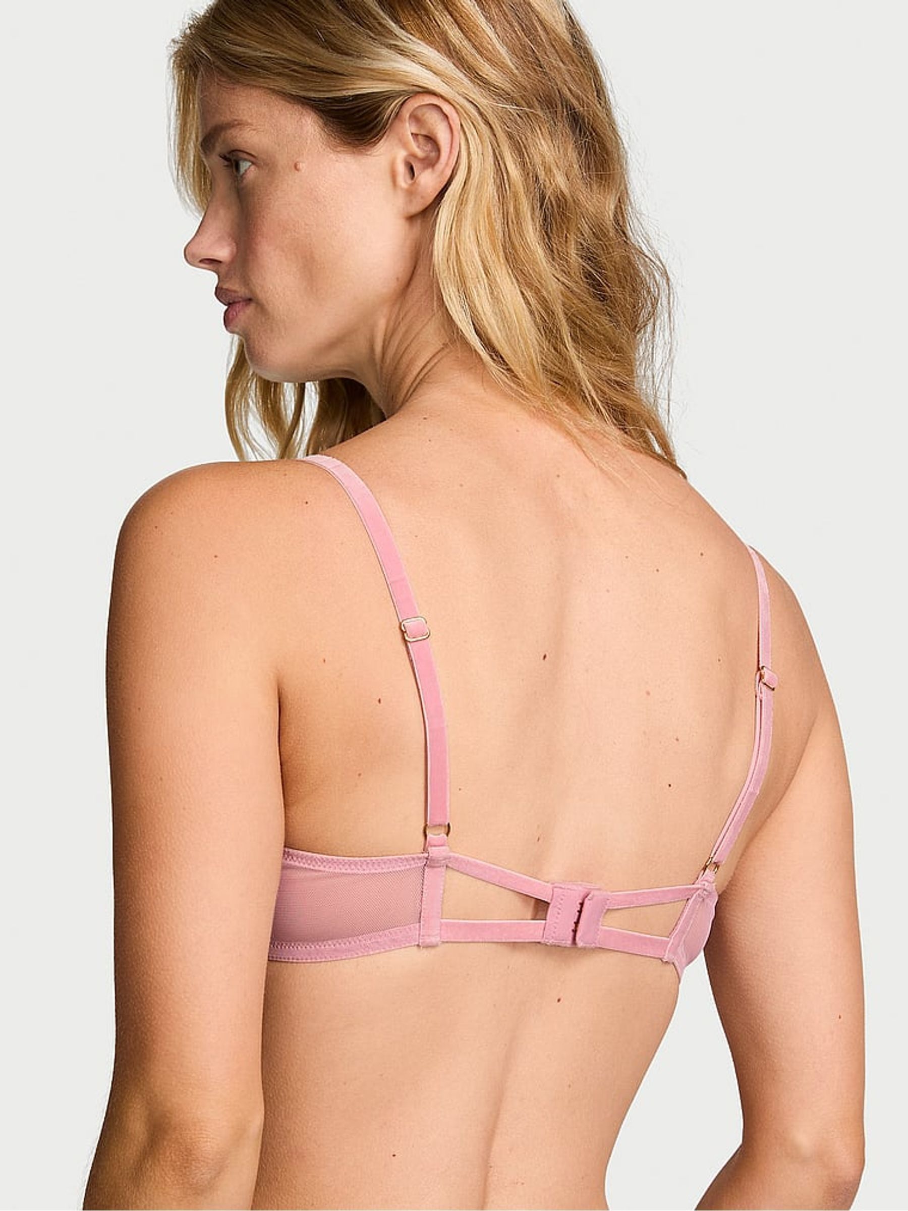 Dusk Rose Pink Unlined Demi Angel Velvet Embroidery Bra - Image 2 of 2