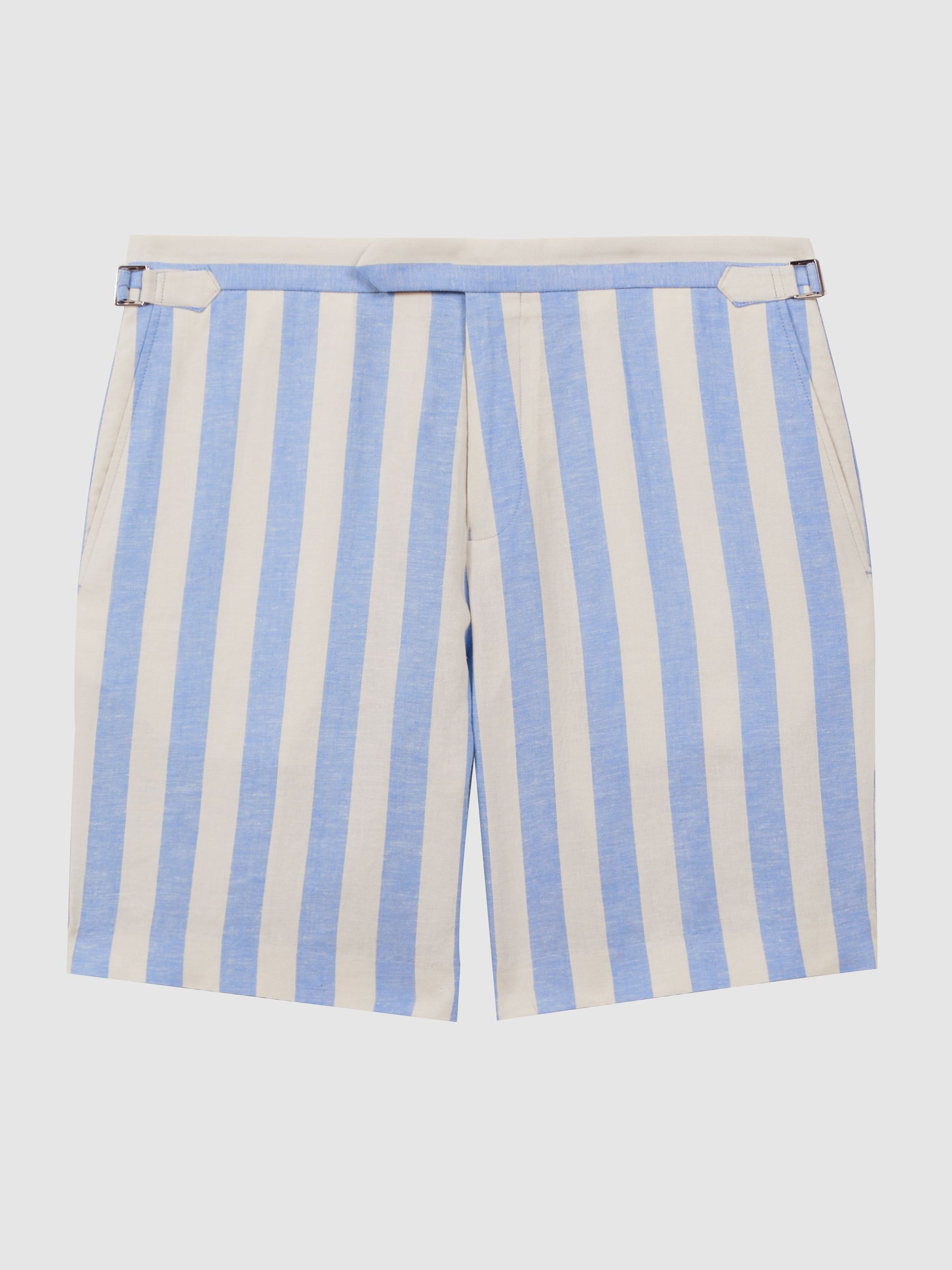 Linen Adjustable Striped Shorts in Blue Multi - Image 2 of 5
